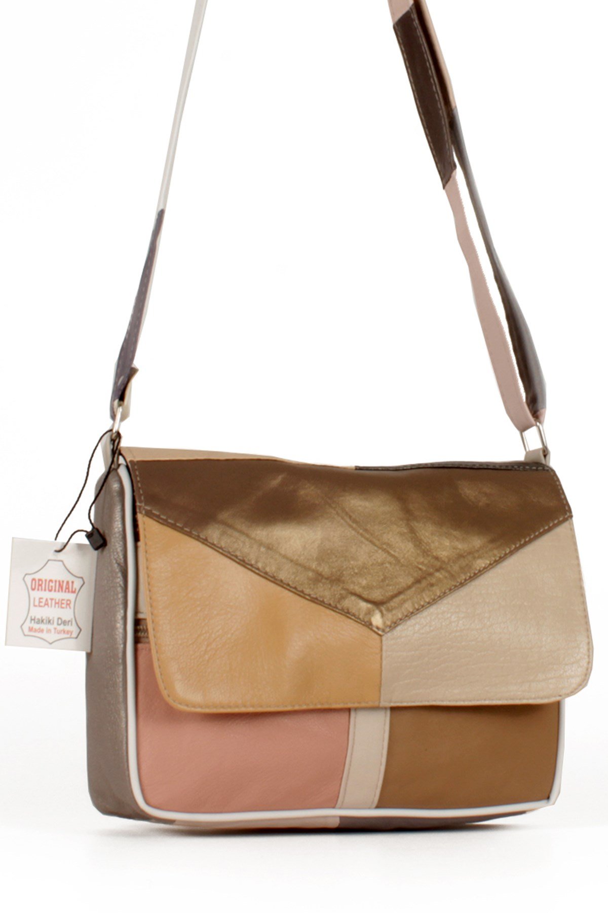 LWE1406-SLuwweLuwwe Bag'sKadın Yumuşak Hakiki Deri Parçalı ve Renkli Omuz Çantası (1406)