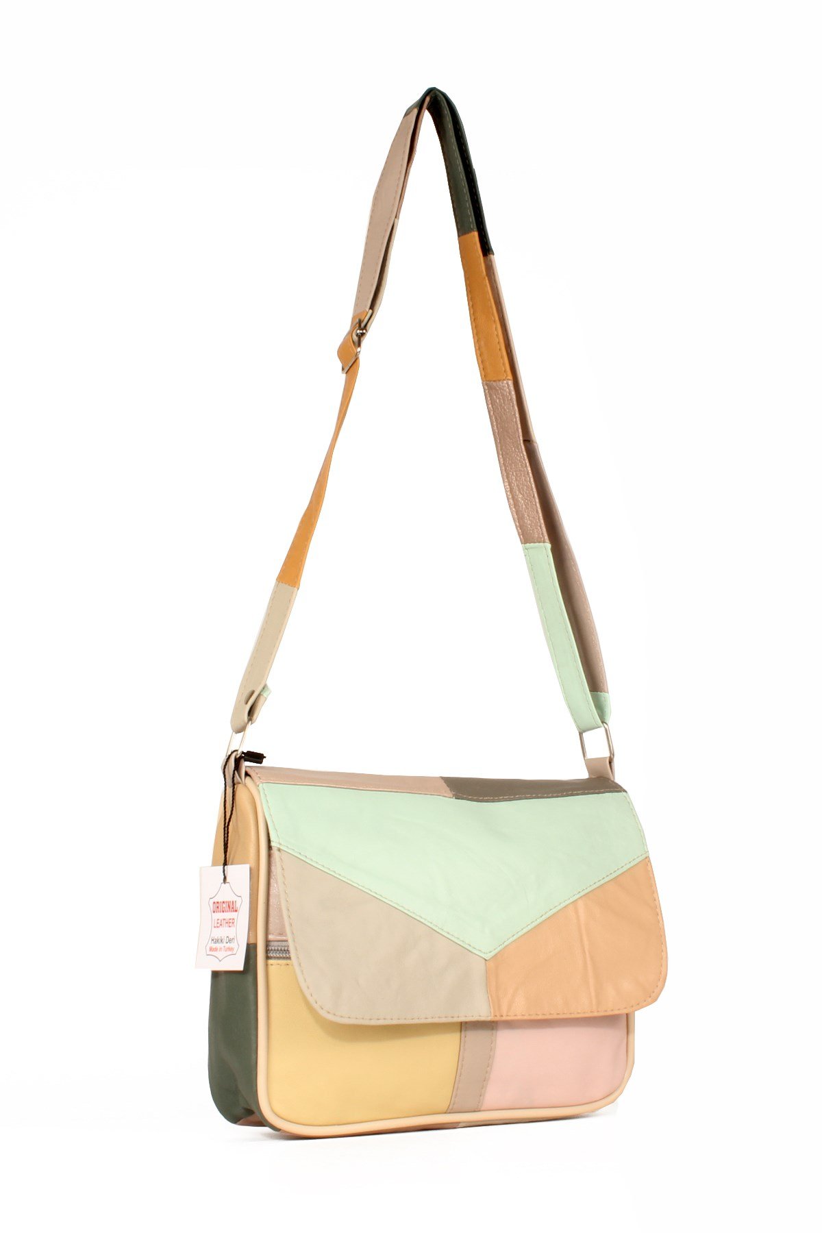 LWE1406-SLuwweLuwwe Bag'sKadın Yumuşak Hakiki Deri Parçalı ve Renkli Omuz Çantası (1406)