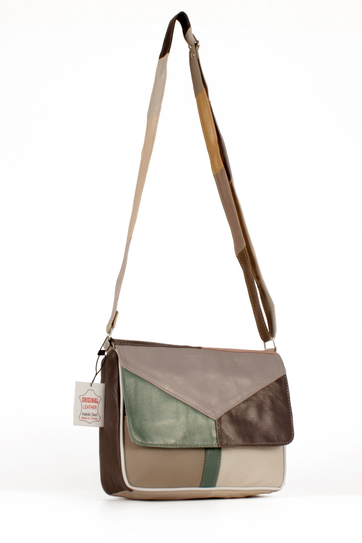 LWE1406-SLuwweLuwwe Bag'sKadın Yumuşak Hakiki Deri Parçalı ve Renkli Omuz Çantası (1406)