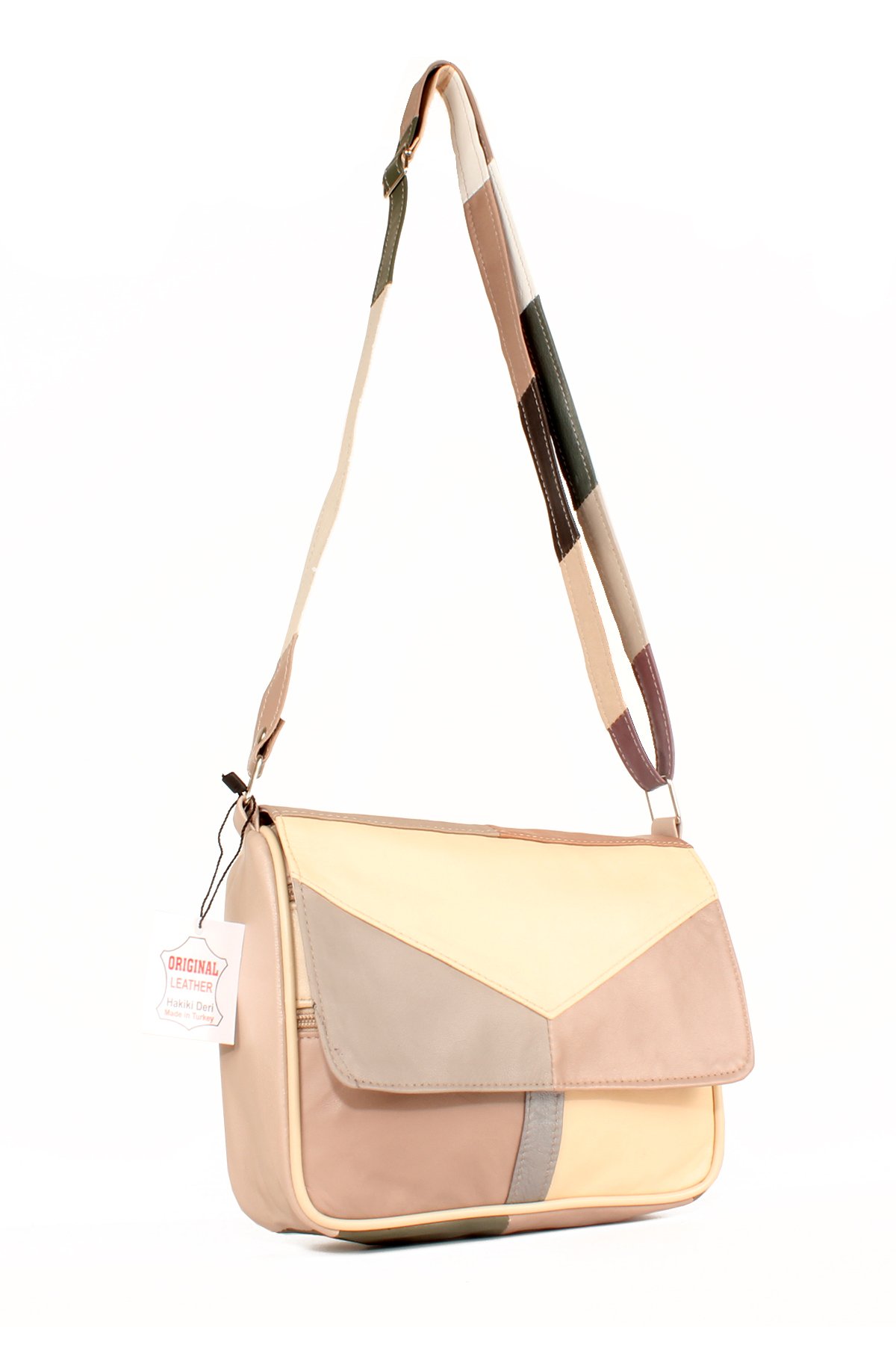 LWE1406-SLuwweLuwwe Bag'sKadın Yumuşak Hakiki Deri Parçalı ve Renkli Omuz Çantası (1406)