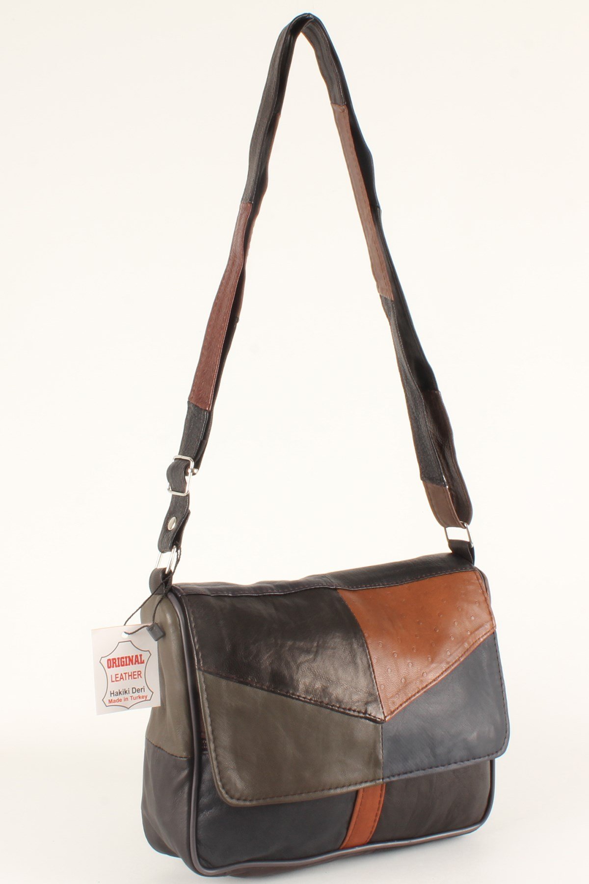 LWE1403-SLuwweLuwwe Bag'sKadın Yumuşak Hakiki Deri Parçalı ve Renkli Omuz Çantası (1403)