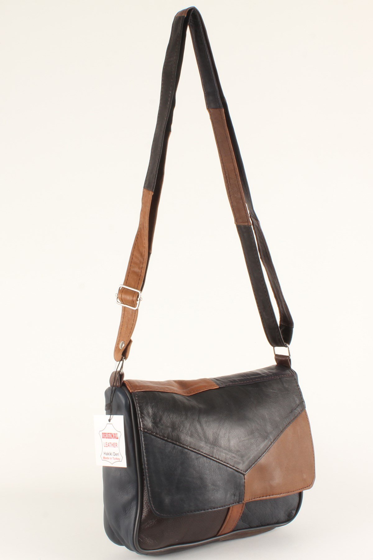 LWE1403-SLuwweLuwwe Bag'sKadın Yumuşak Hakiki Deri Parçalı ve Renkli Omuz Çantası (1403)