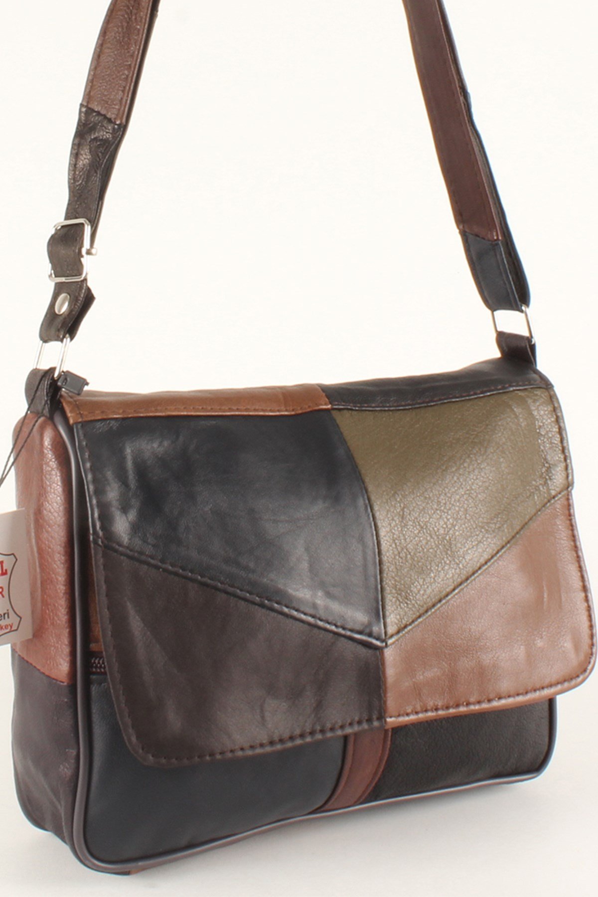 LWE1403-SLuwweLuwwe Bag'sKadın Yumuşak Hakiki Deri Parçalı ve Renkli Omuz Çantası (1403)