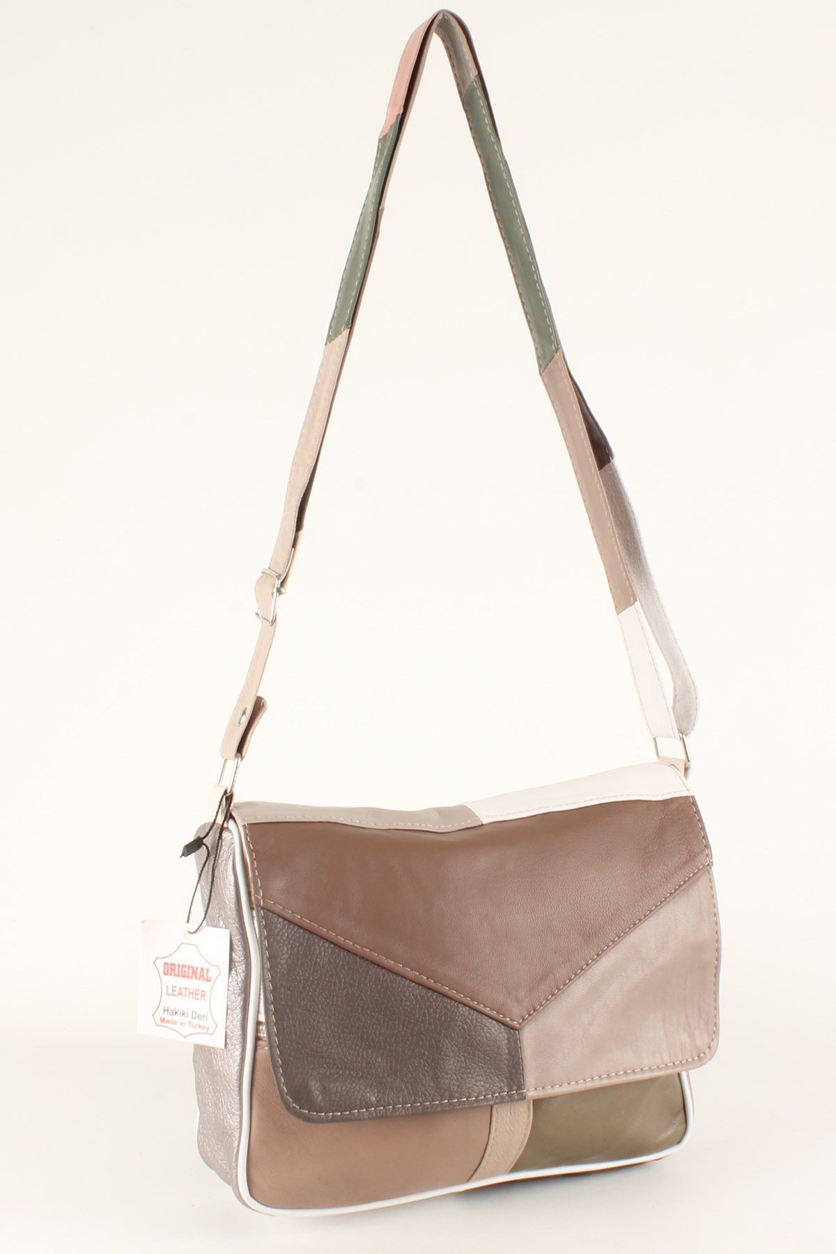 LWE1403-SLuwweLuwwe Bag'sKadın Yumuşak Hakiki Deri Parçalı ve Renkli Omuz Çantası (1403)