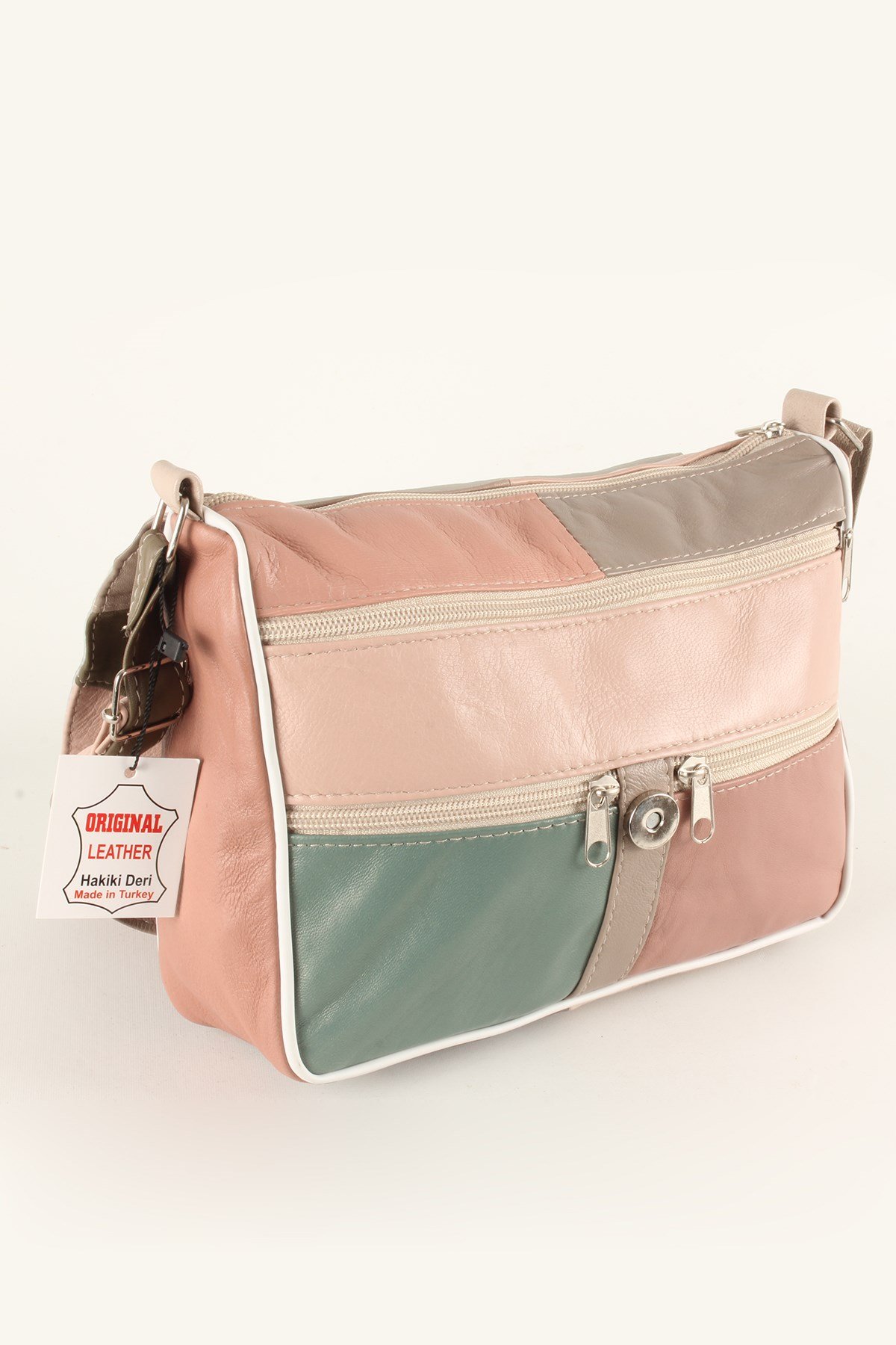 LWE1403-SLuwweLuwwe Bag'sKadın Yumuşak Hakiki Deri Parçalı ve Renkli Omuz Çantası (1403)