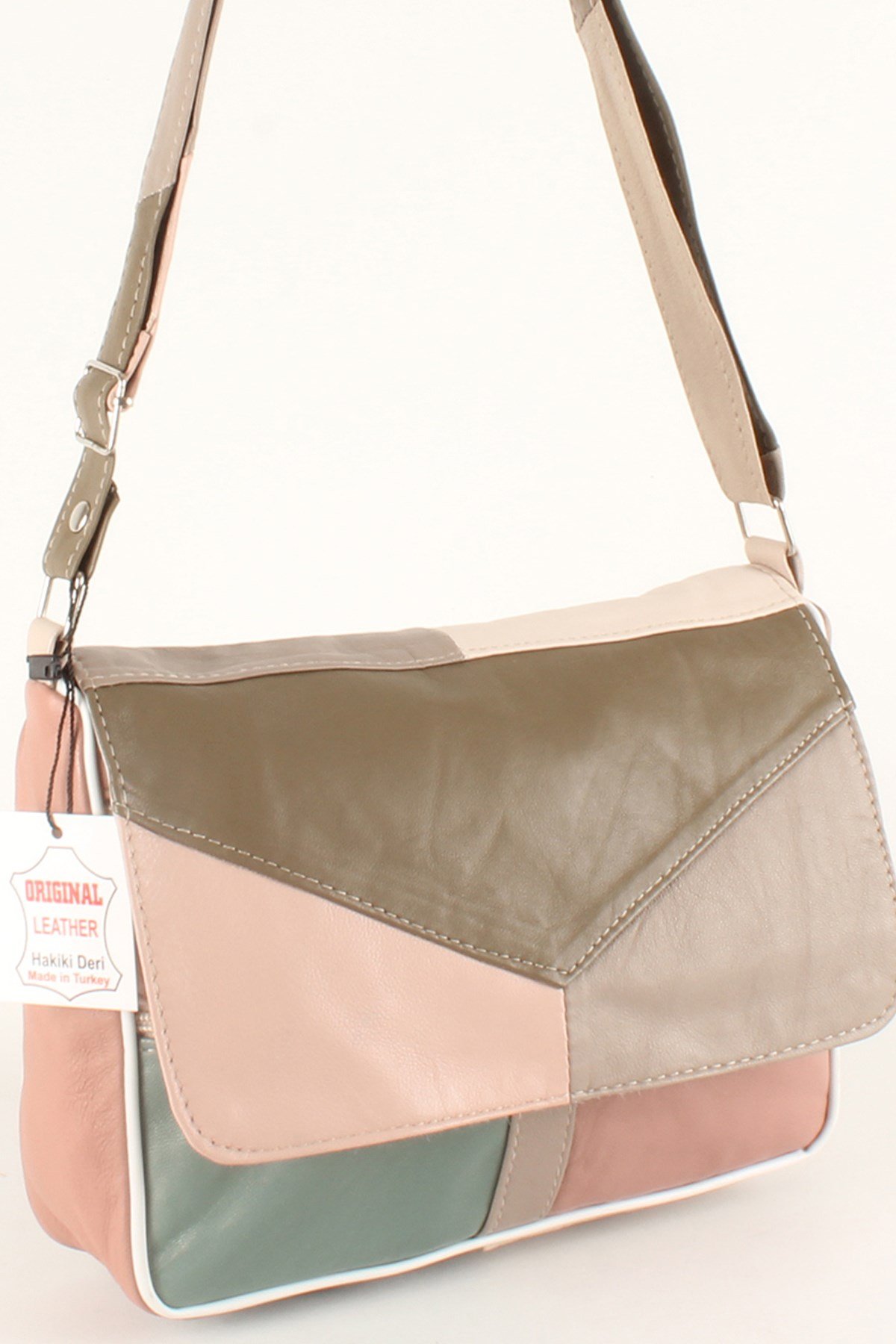 LWE1403-SLuwweLuwwe Bag'sKadın Yumuşak Hakiki Deri Parçalı ve Renkli Omuz Çantası (1403)