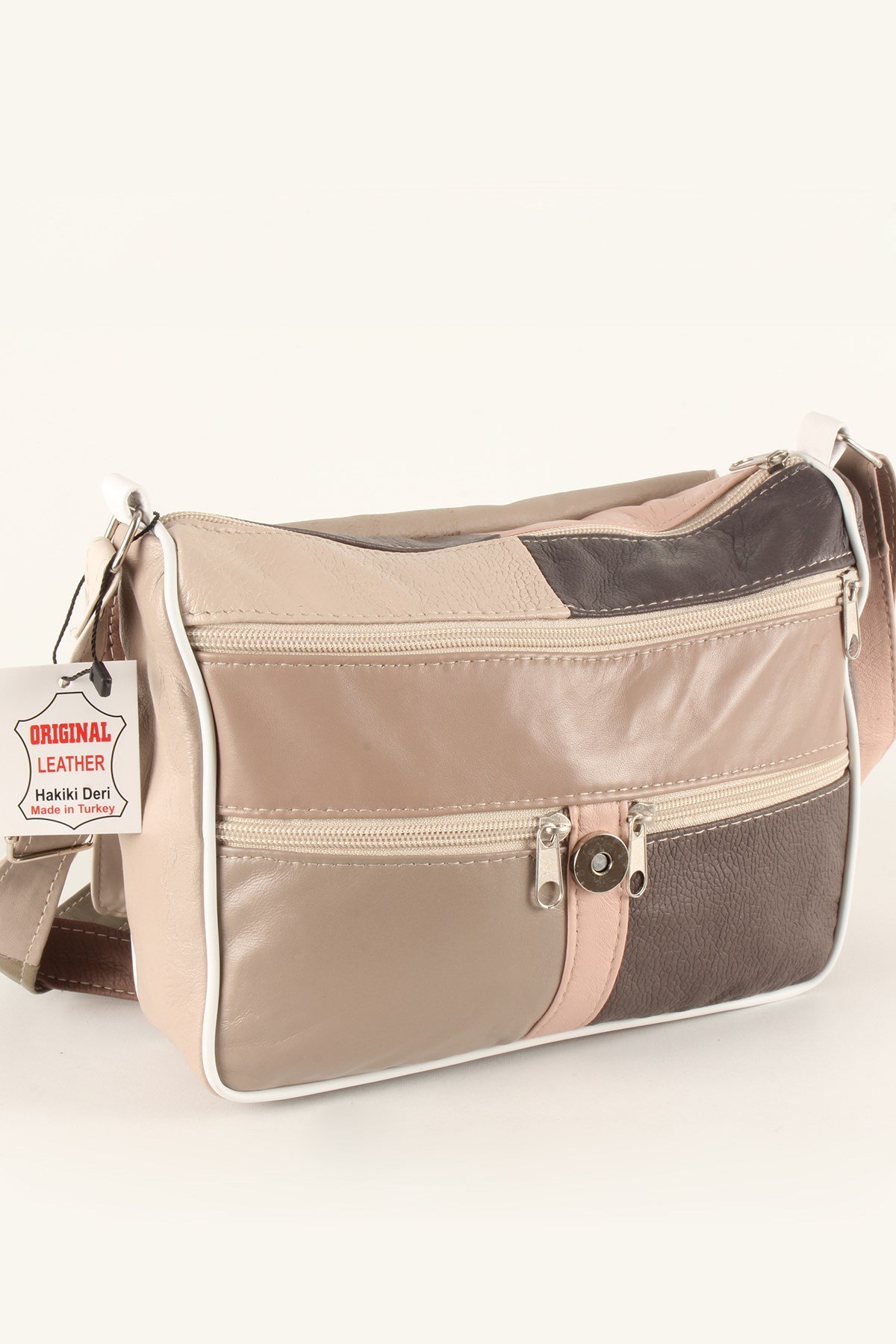 LWE1403-SLuwweLuwwe Bag'sKadın Yumuşak Hakiki Deri Parçalı ve Renkli Omuz Çantası (1403)