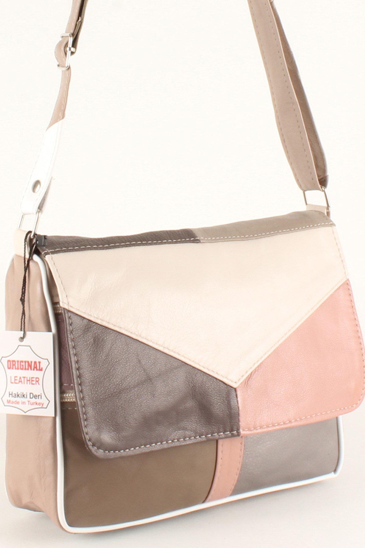 LWE1403-SLuwweLuwwe Bag'sKadın Yumuşak Hakiki Deri Parçalı ve Renkli Omuz Çantası (1403)