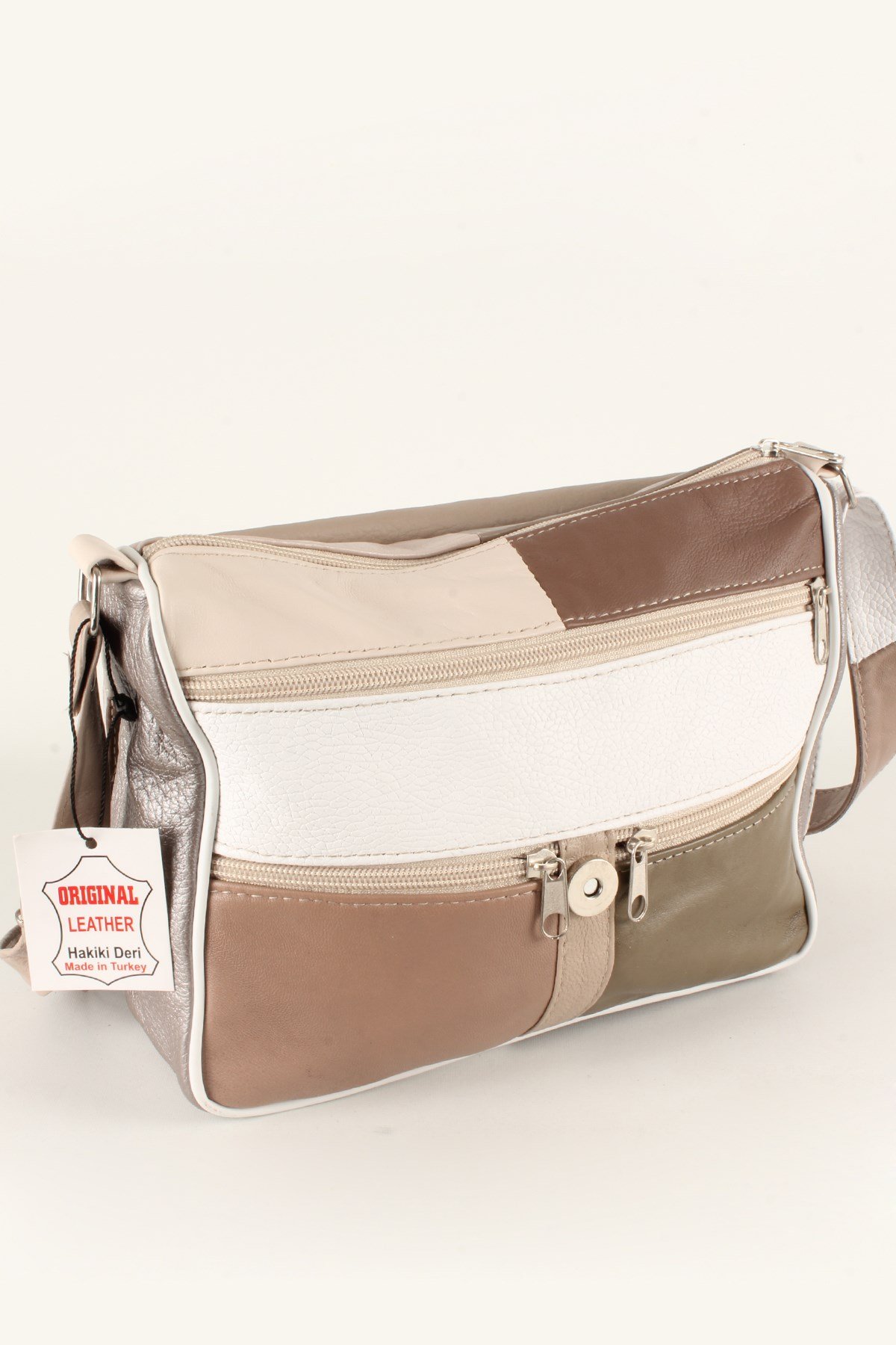 LWE1403-SLuwweLuwwe Bag'sKadın Yumuşak Hakiki Deri Parçalı ve Renkli Omuz Çantası (1403)