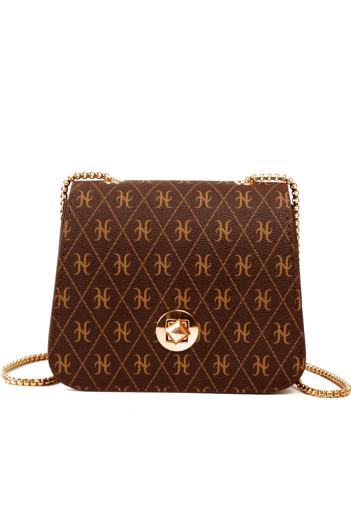 LWE20815-SyhTalhaLuwwe Bag'sKadın Zincir Askılı Desenli Deri Şişe Dibli Kilitli Üst Kapak Kararmaz Aksesuar Omuz Çantası (20815)