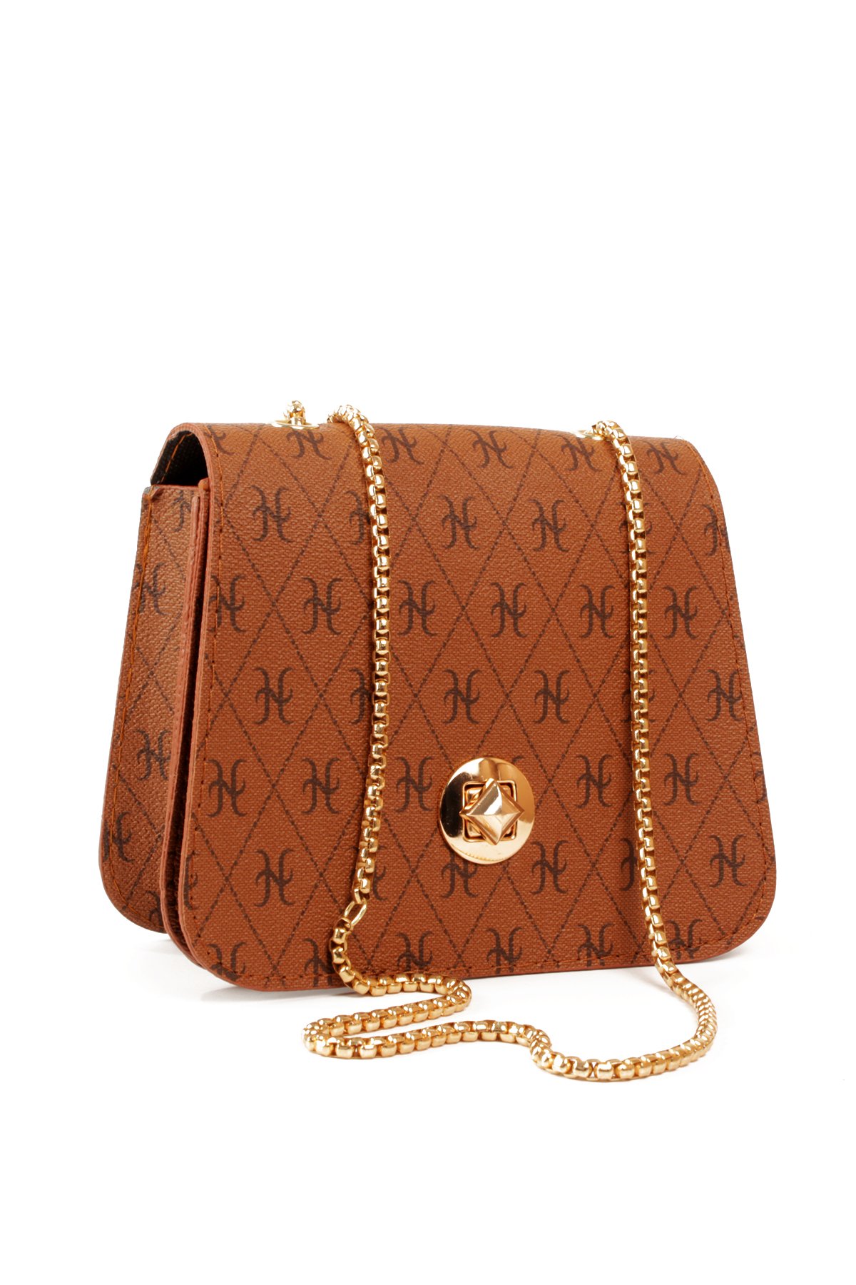 LWE20815-SyhTalhaLuwwe Bag'sKadın Zincir Askılı Desenli Deri Şişe Dibli Kilitli Üst Kapak Kararmaz Aksesuar Omuz Çantası (20815)