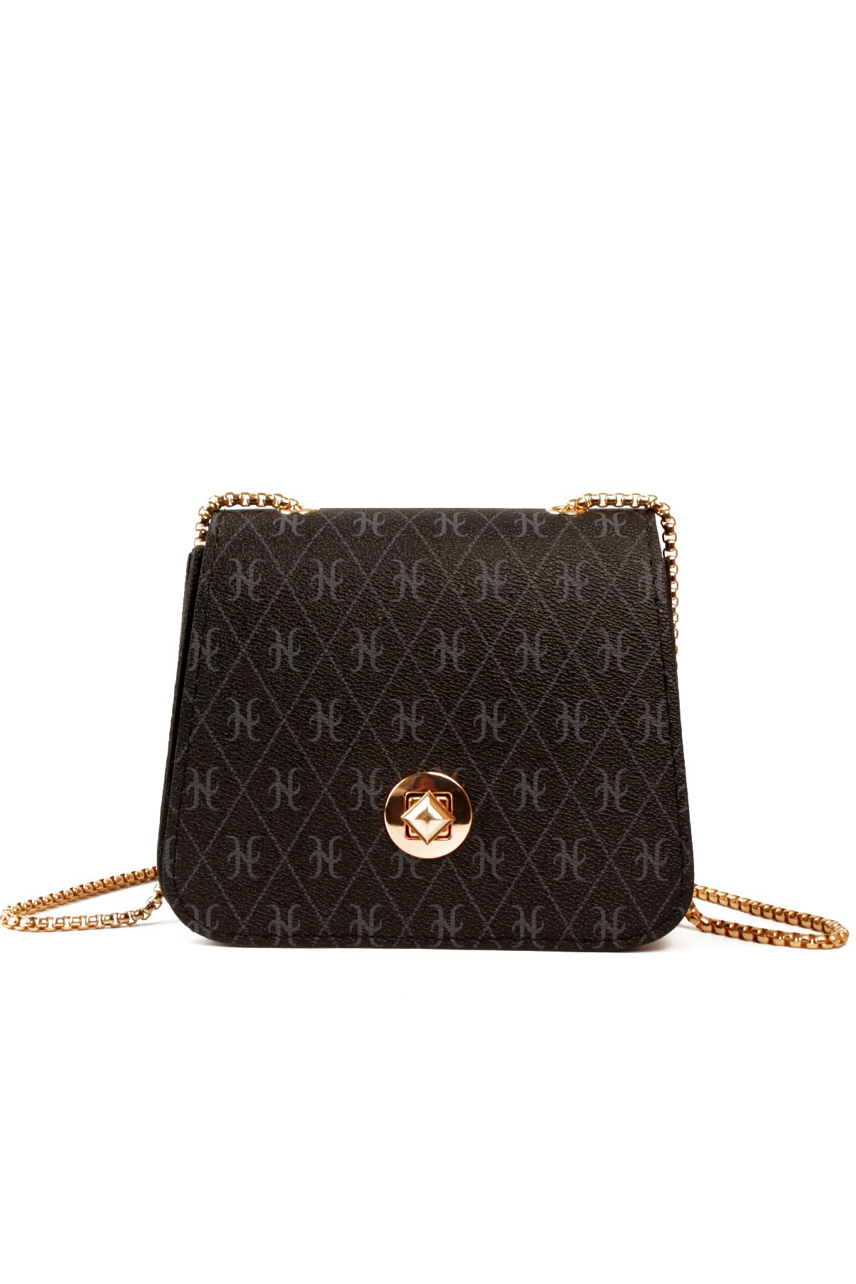 LWE20815-SyhTalhaLuwwe Bag'sKadın Zincir Askılı Desenli Deri Şişe Dibli Kilitli Üst Kapak Kararmaz Aksesuar Omuz Çantası (20815)