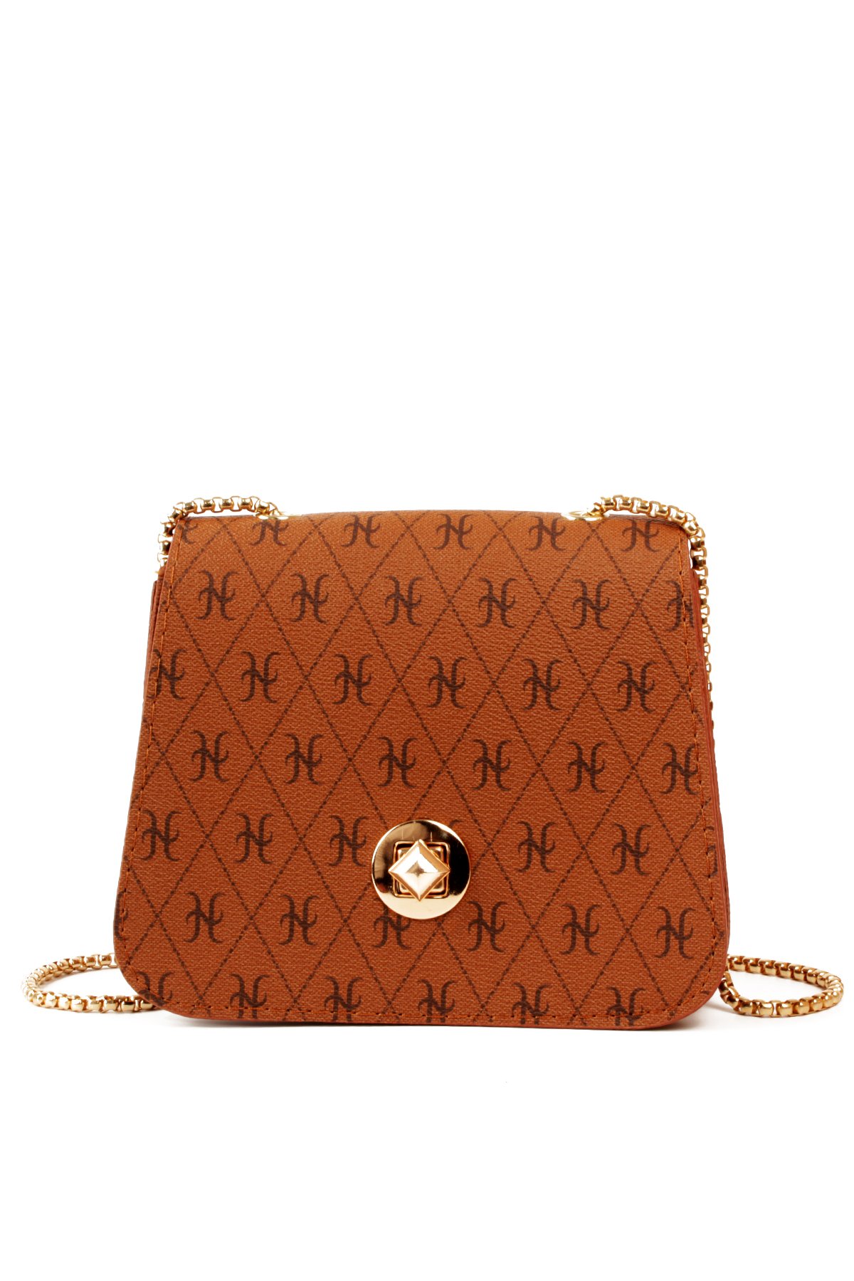 LWE20815-SyhTalhaLuwwe Bag'sKadın Zincir Askılı Desenli Deri Şişe Dibli Kilitli Üst Kapak Kararmaz Aksesuar Omuz Çantası (20815)