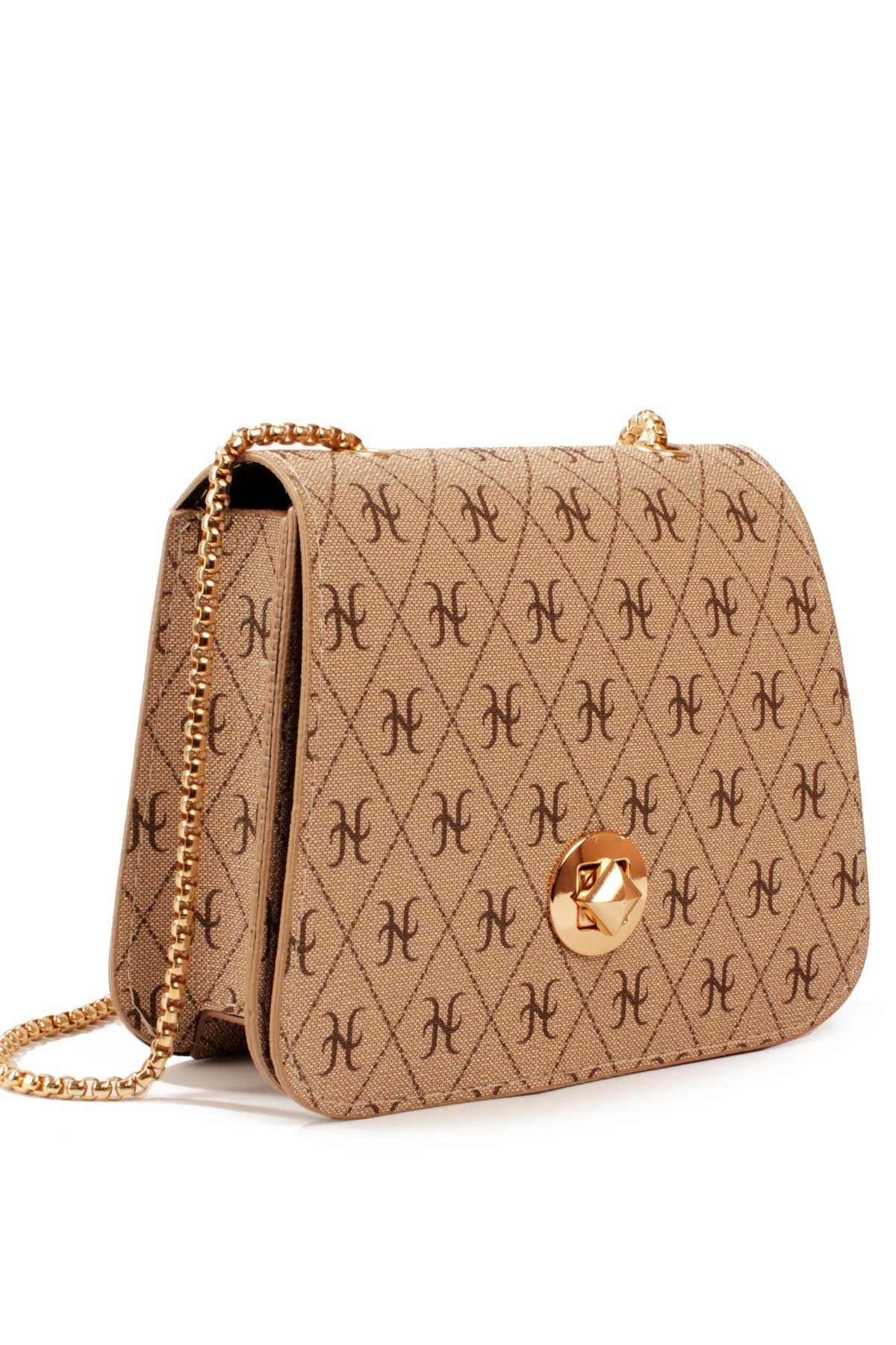 LWE20815-SyhTalhaLuwwe Bag'sKadın Zincir Askılı Desenli Deri Şişe Dibli Kilitli Üst Kapak Kararmaz Aksesuar Omuz Çantası (20815)