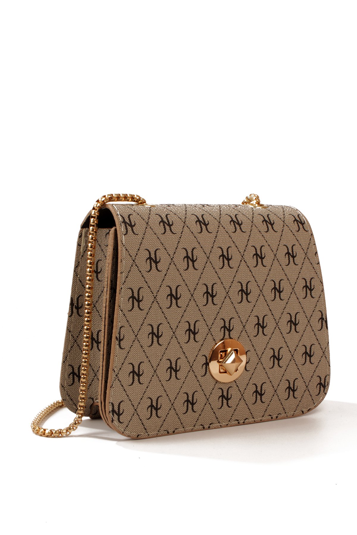 LWE20815-SyhTalhaLuwwe Bag'sKadın Zincir Askılı Desenli Deri Şişe Dibli Kilitli Üst Kapak Kararmaz Aksesuar Omuz Çantası (20815)