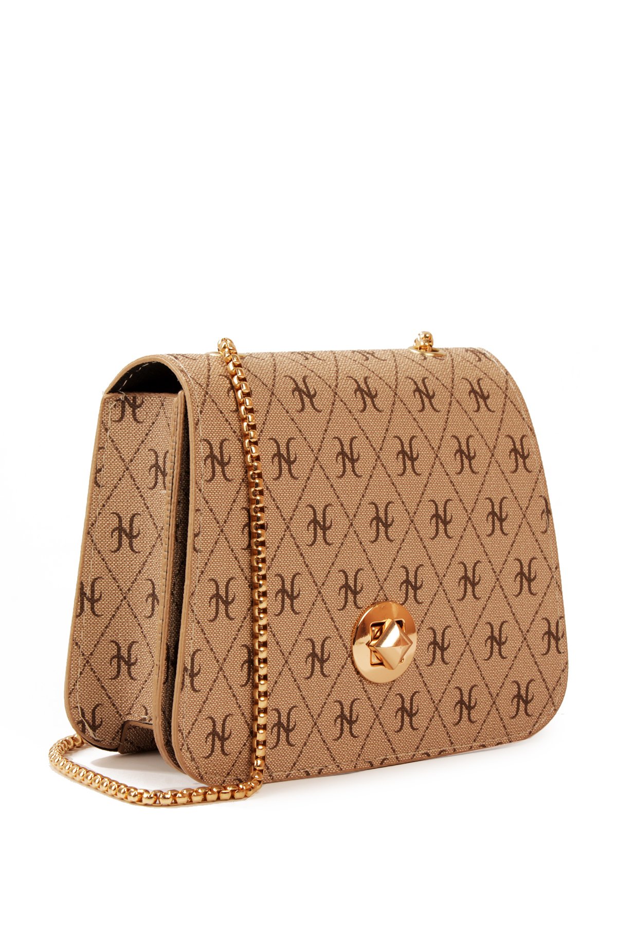 LWE20815-SyhTalhaLuwwe Bag'sKadın Zincir Askılı Desenli Deri Şişe Dibli Kilitli Üst Kapak Kararmaz Aksesuar Omuz Çantası (20815)