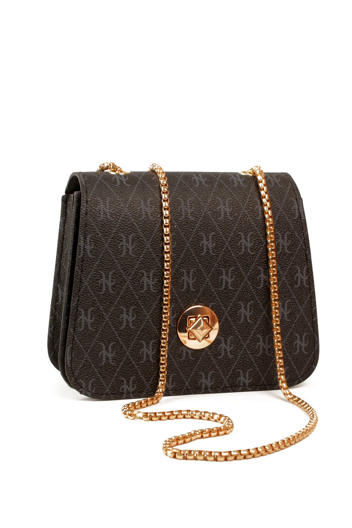 LWE20815-SyhTalhaLuwwe Bag'sKadın Zincir Askılı Desenli Deri Şişe Dibli Kilitli Üst Kapak Kararmaz Aksesuar Omuz Çantası (20815)