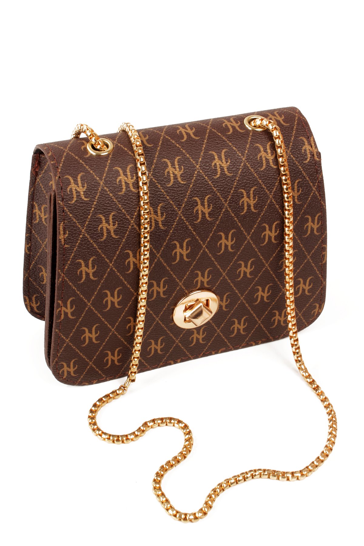 LWE20815-SyhTalhaLuwwe Bag'sKadın Zincir Askılı Desenli Deri Şişe Dibli Kilitli Üst Kapak Kararmaz Aksesuar Omuz Çantası (20815)