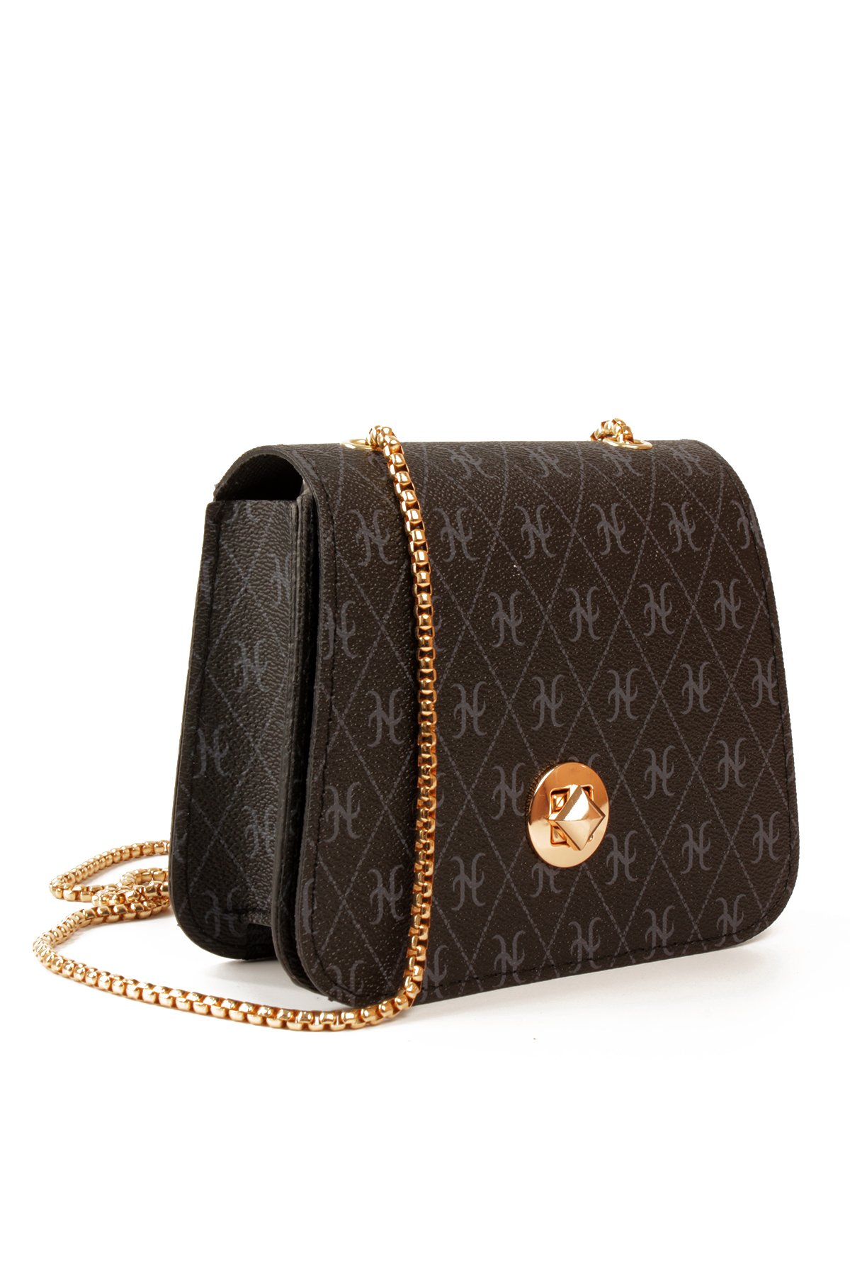 LWE20815-SyhTalhaLuwwe Bag'sKadın Zincir Askılı Desenli Deri Şişe Dibli Kilitli Üst Kapak Kararmaz Aksesuar Omuz Çantası (20815)