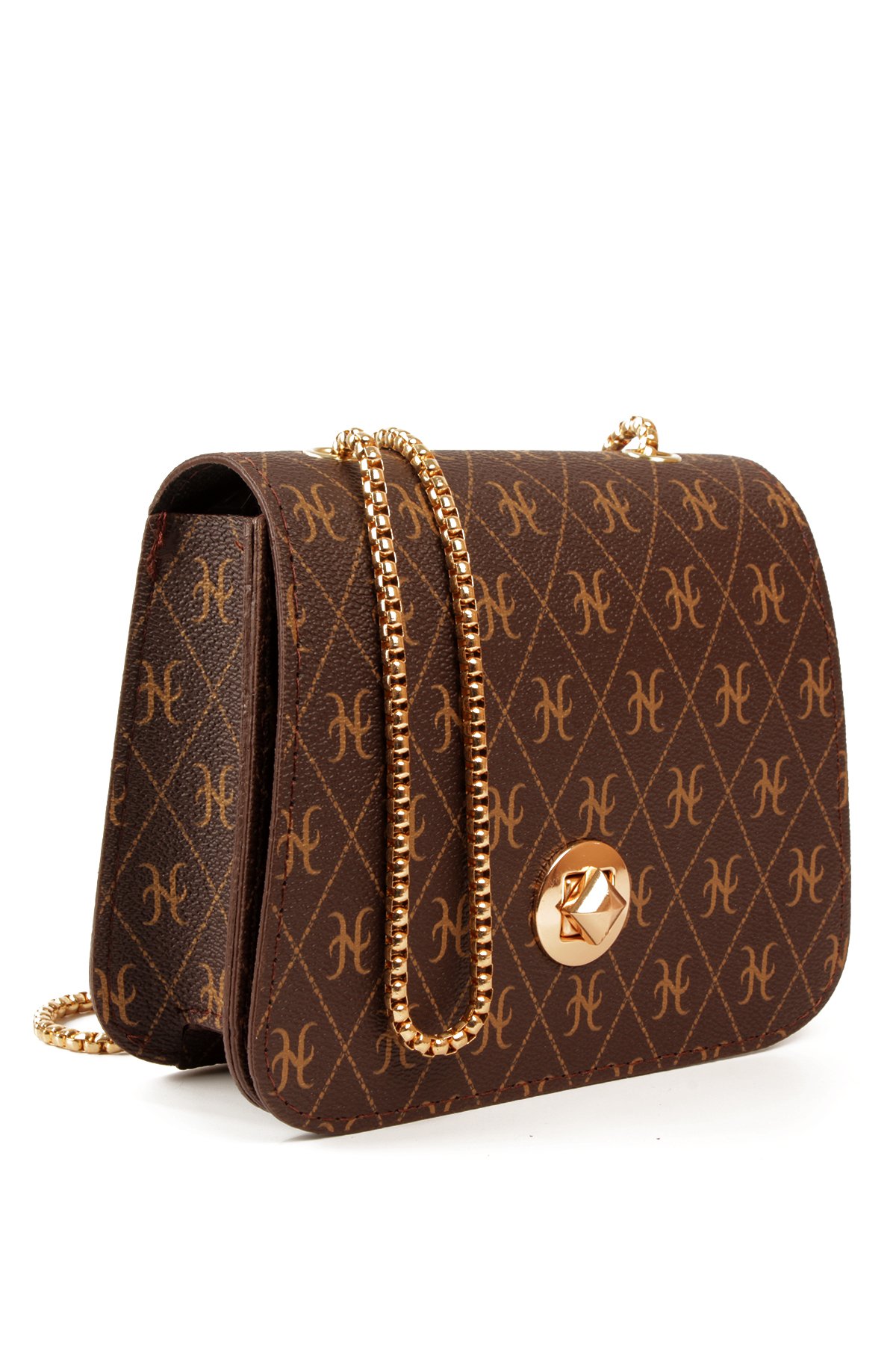 LWE20815-SyhTalhaLuwwe Bag'sKadın Zincir Askılı Desenli Deri Şişe Dibli Kilitli Üst Kapak Kararmaz Aksesuar Omuz Çantası (20815)