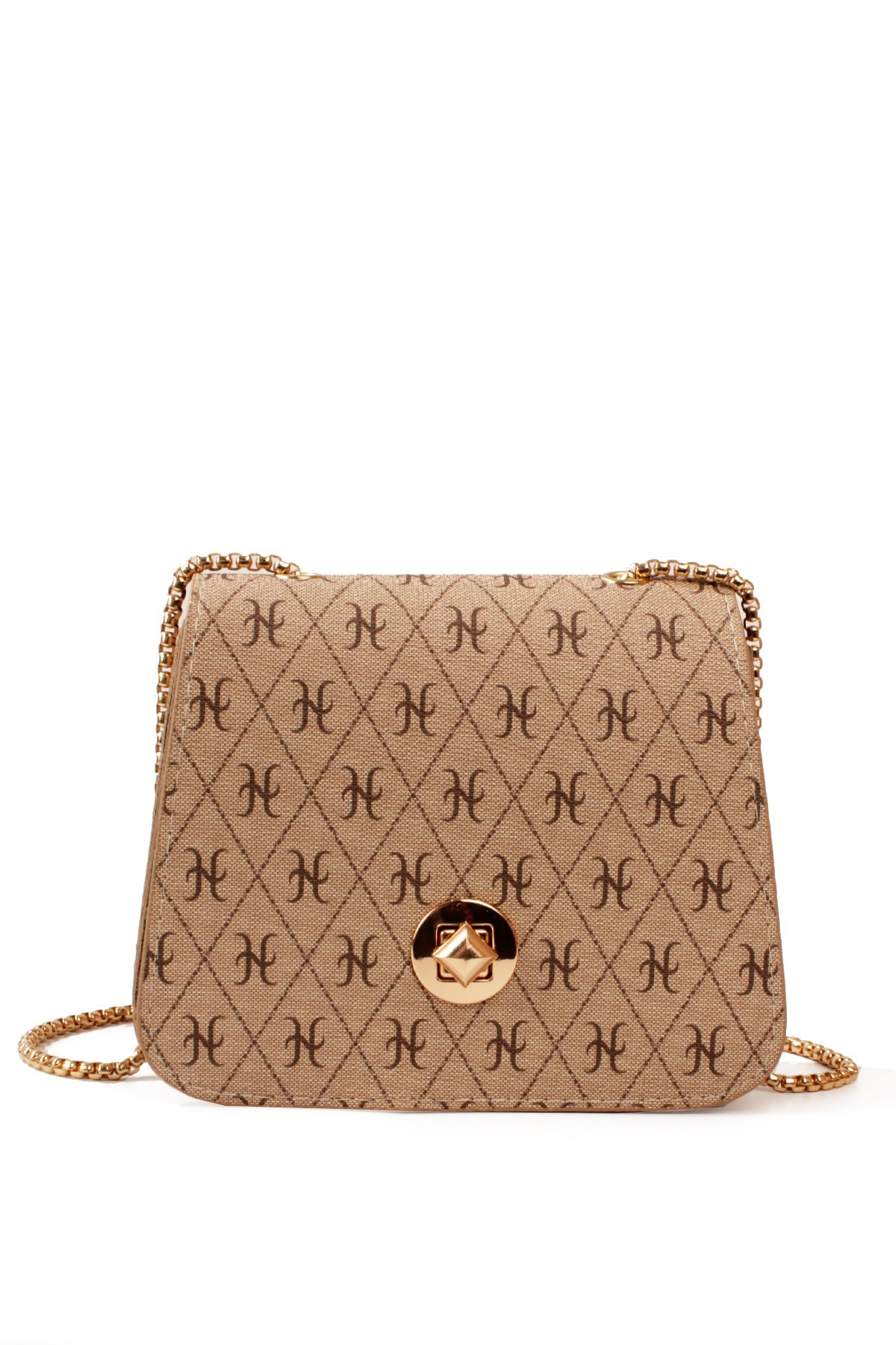 LWE20815-SyhTalhaLuwwe Bag'sKadın Zincir Askılı Desenli Deri Şişe Dibli Kilitli Üst Kapak Kararmaz Aksesuar Omuz Çantası (20815)