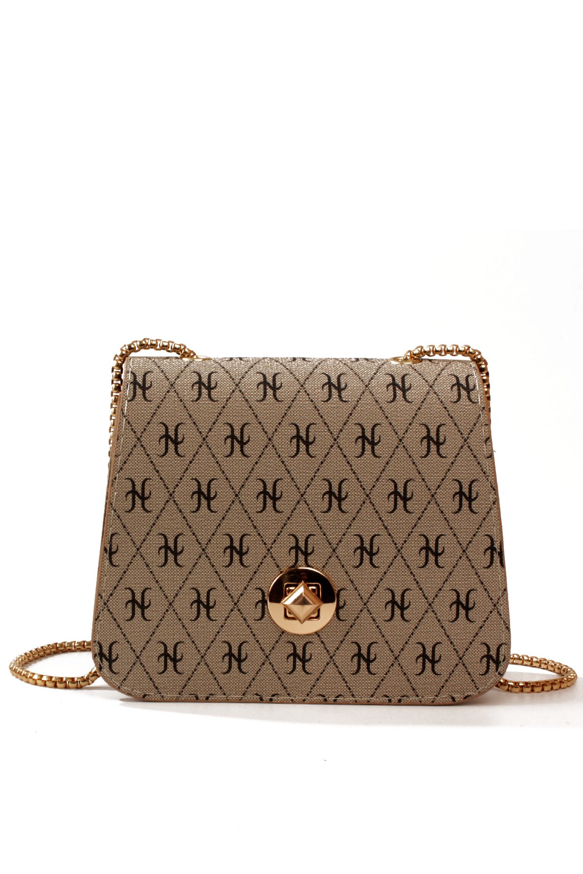 LWE20815-SyhTalhaLuwwe Bag'sKadın Zincir Askılı Desenli Deri Şişe Dibli Kilitli Üst Kapak Kararmaz Aksesuar Omuz Çantası (20815)