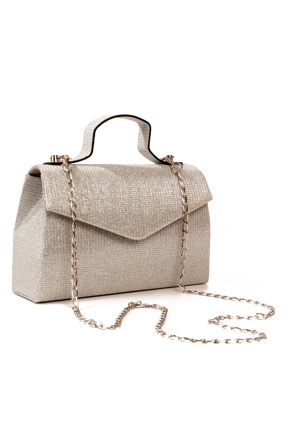 LWE1816-SyhTalhaLuwwe Bag'sKadın Zincir Askılı El Saplı Simli Doku Kararmaz Aksesuar Özel Gün Abiye El ve Omuz Çantası (1816)