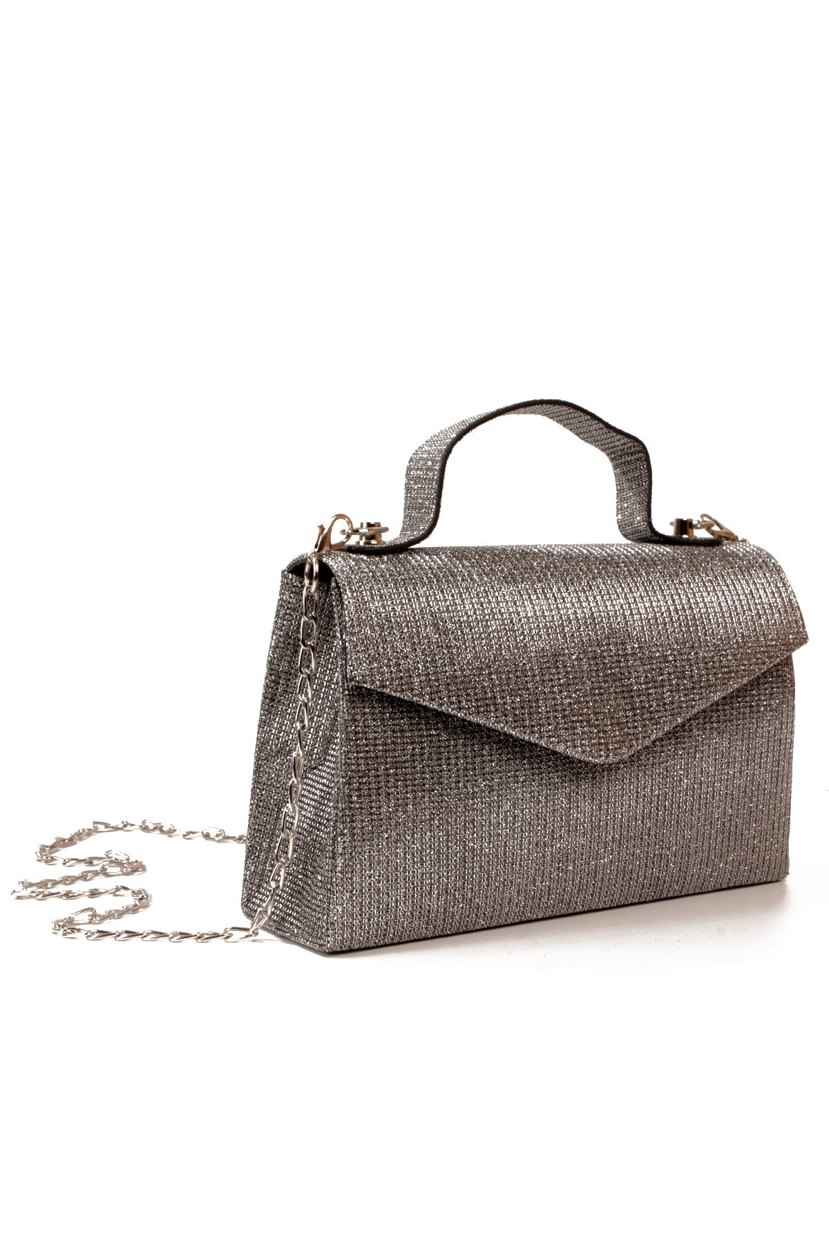 LWE1816-SyhTalhaLuwwe Bag'sKadın Zincir Askılı El Saplı Simli Doku Kararmaz Aksesuar Özel Gün Abiye El ve Omuz Çantası (1816)