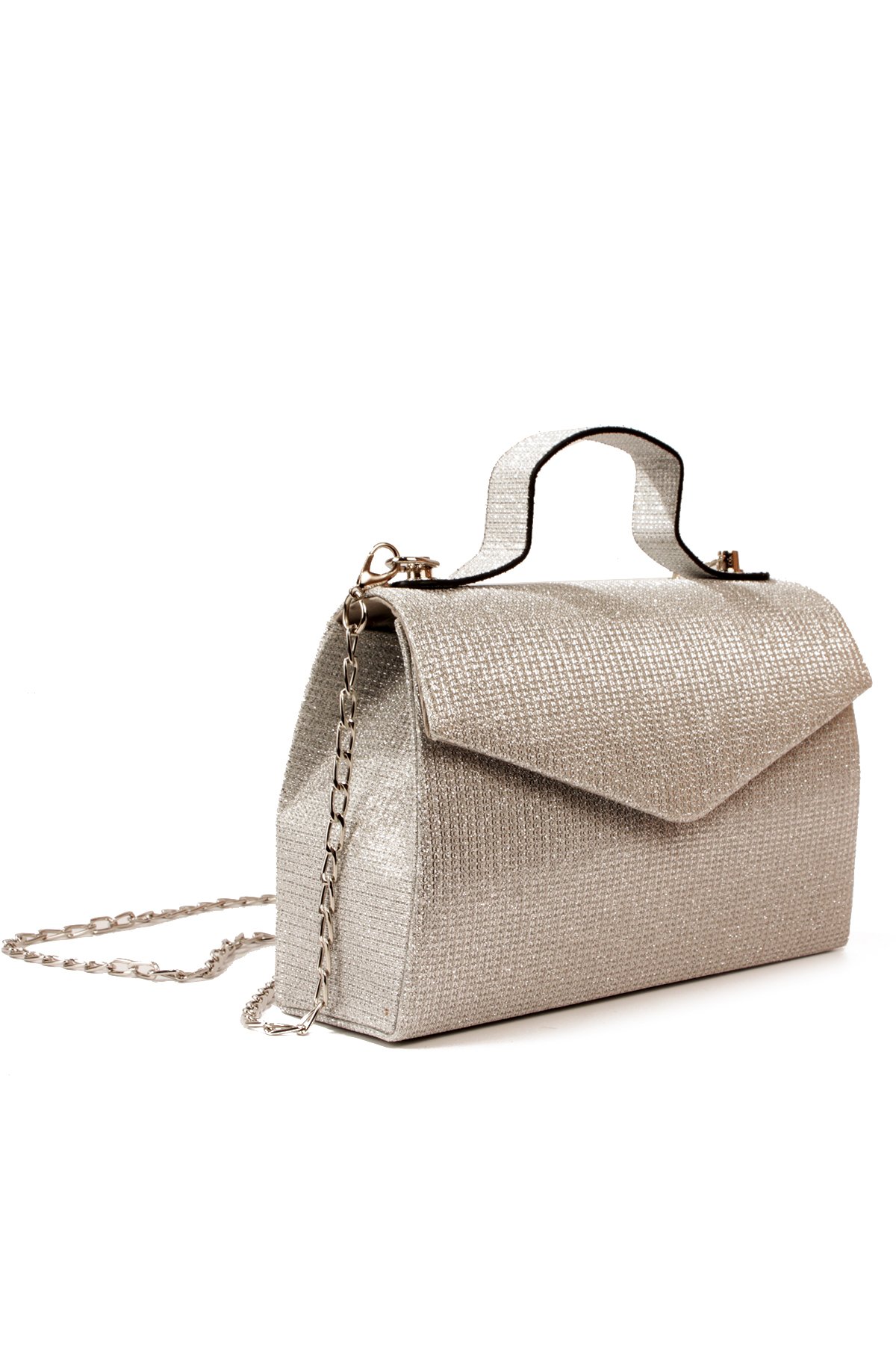 LWE1816-SyhTalhaLuwwe Bag'sKadın Zincir Askılı El Saplı Simli Doku Kararmaz Aksesuar Özel Gün Abiye El ve Omuz Çantası (1816)