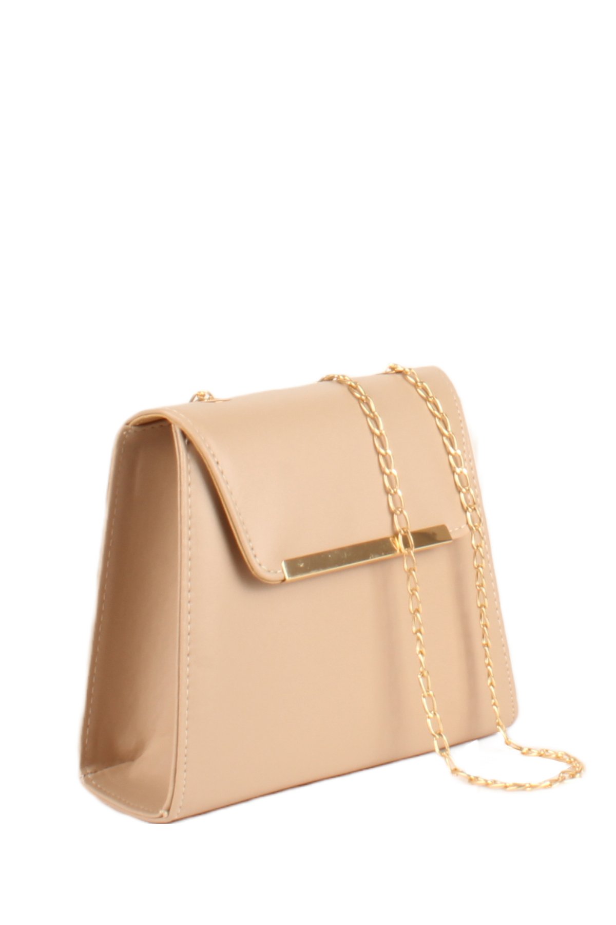 LWE20742-SyhTalhaLuwwe Bag'sKadın Zincir Askılı Gold Şerit Detaylı Kapaklı Piramit Tarz Destekli Kasalı Omuz Çantası (20742)