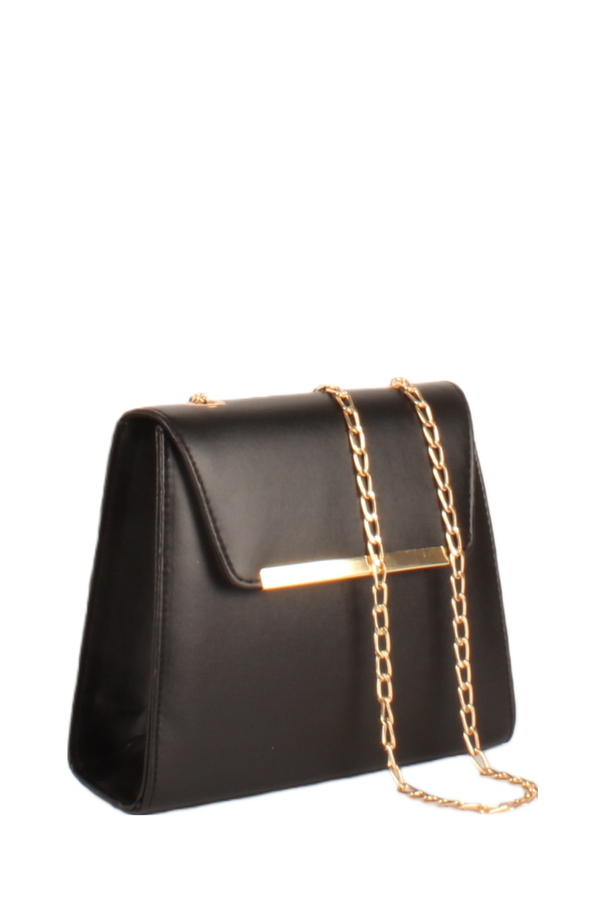 LWE20742-SyhTalhaLuwwe Bag'sKadın Zincir Askılı Gold Şerit Detaylı Kapaklı Piramit Tarz Destekli Kasalı Omuz Çantası (20742)