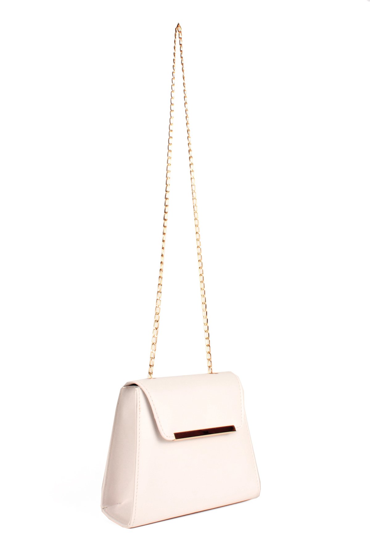 LWE20742-SyhTalhaLuwwe Bag'sKadın Zincir Askılı Gold Şerit Detaylı Kapaklı Piramit Tarz Destekli Kasalı Omuz Çantası (20742)