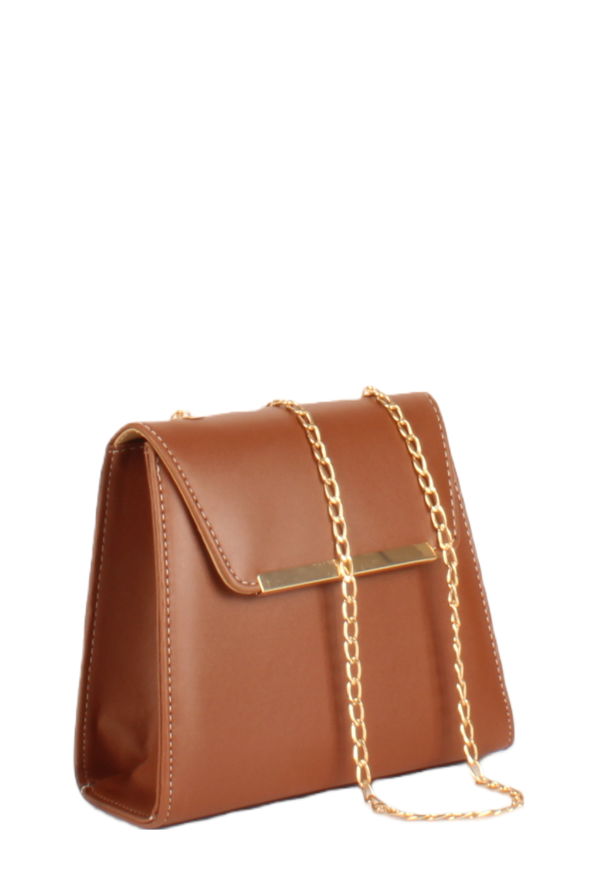 LWE20742-SyhTalhaLuwwe Bag'sKadın Zincir Askılı Gold Şerit Detaylı Kapaklı Piramit Tarz Destekli Kasalı Omuz Çantası (20742)