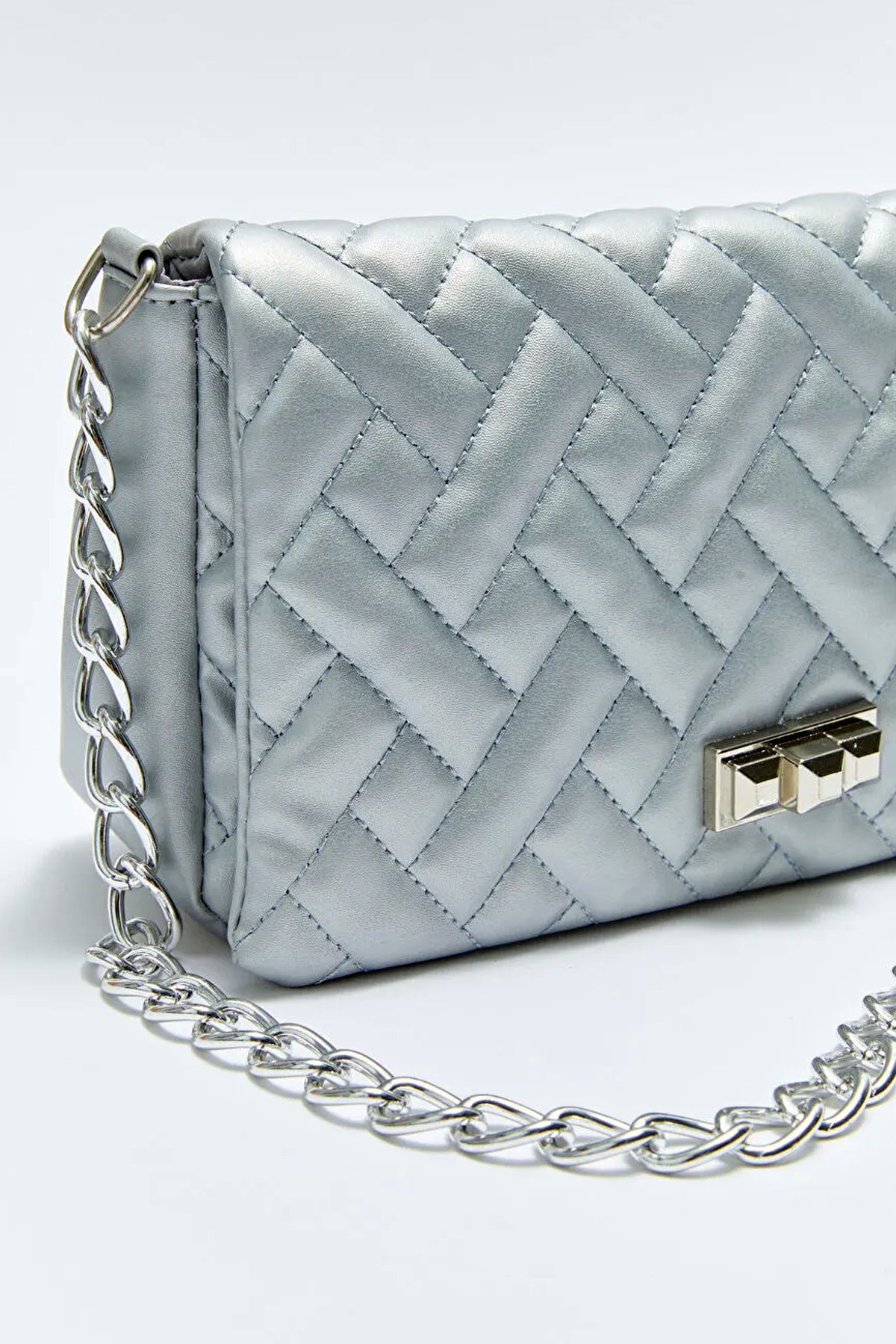 LWE10726-GmsGriTalhaLuwwe Bag'sKadın Zincir Askılı Kapitoneli Baget Çanta (10726)