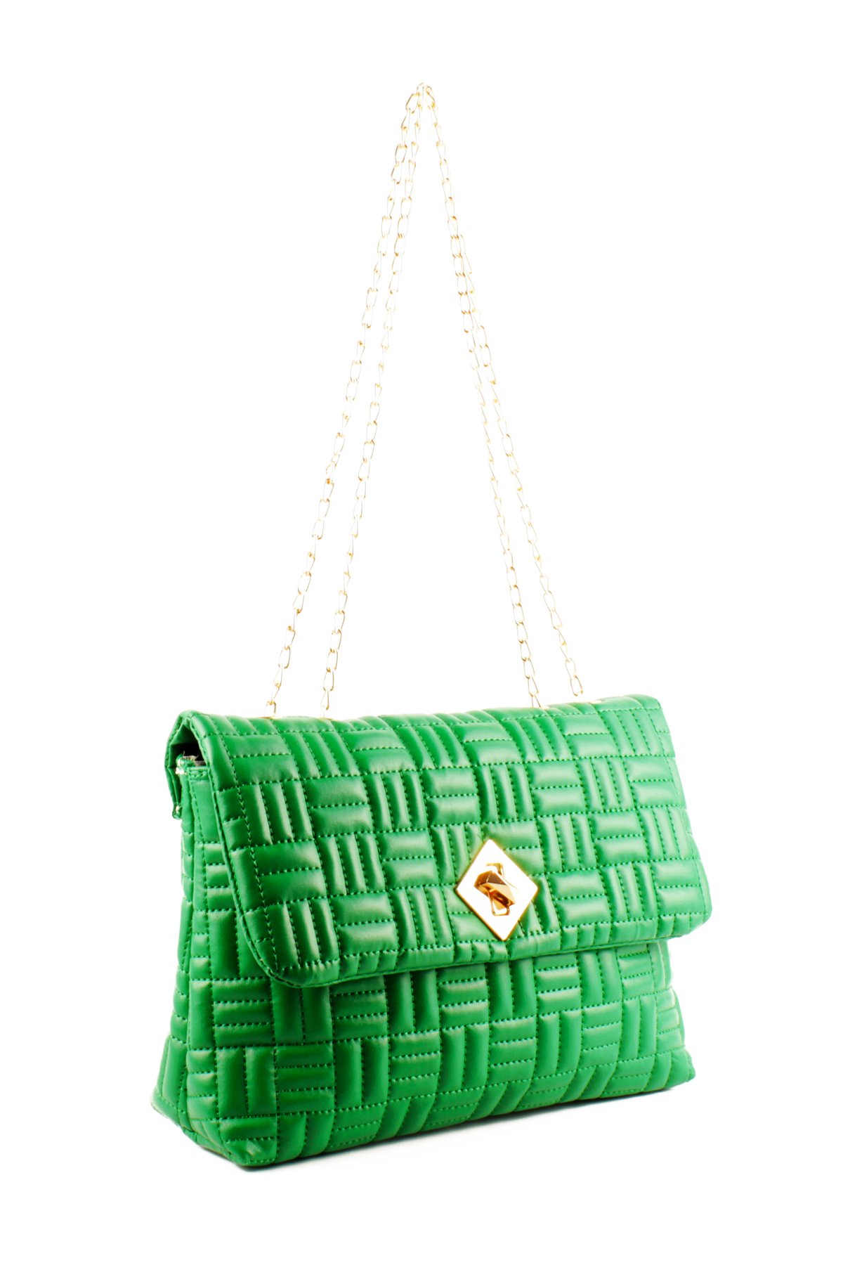 LWE20763-SyhVarLuwwe Bag'sKadın Zincir Askılı Kapitoneli Dokuma Şerit Nakışlı Kilit Kapaklı Omuz Çantası (20763)