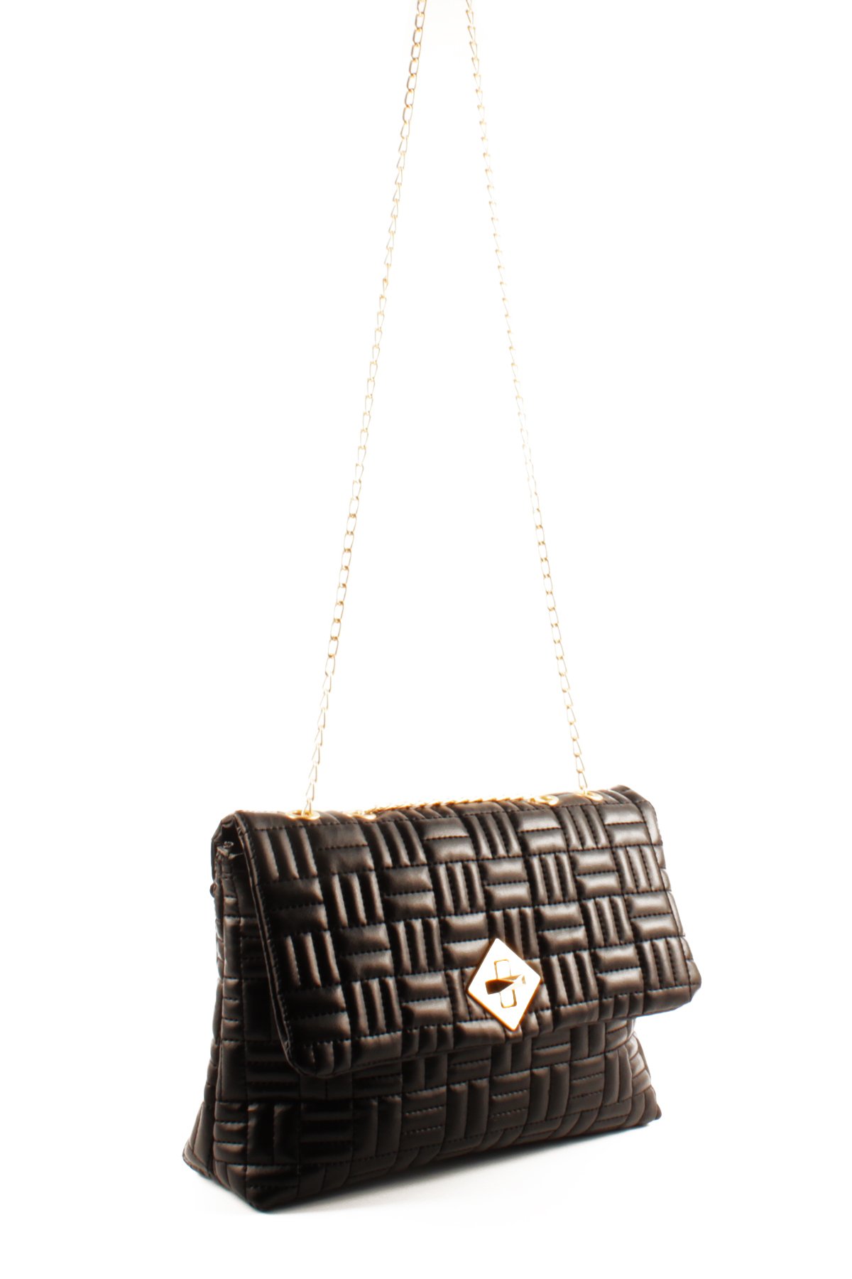 LWE20763-SyhVarLuwwe Bag'sKadın Zincir Askılı Kapitoneli Dokuma Şerit Nakışlı Kilit Kapaklı Omuz Çantası (20763)