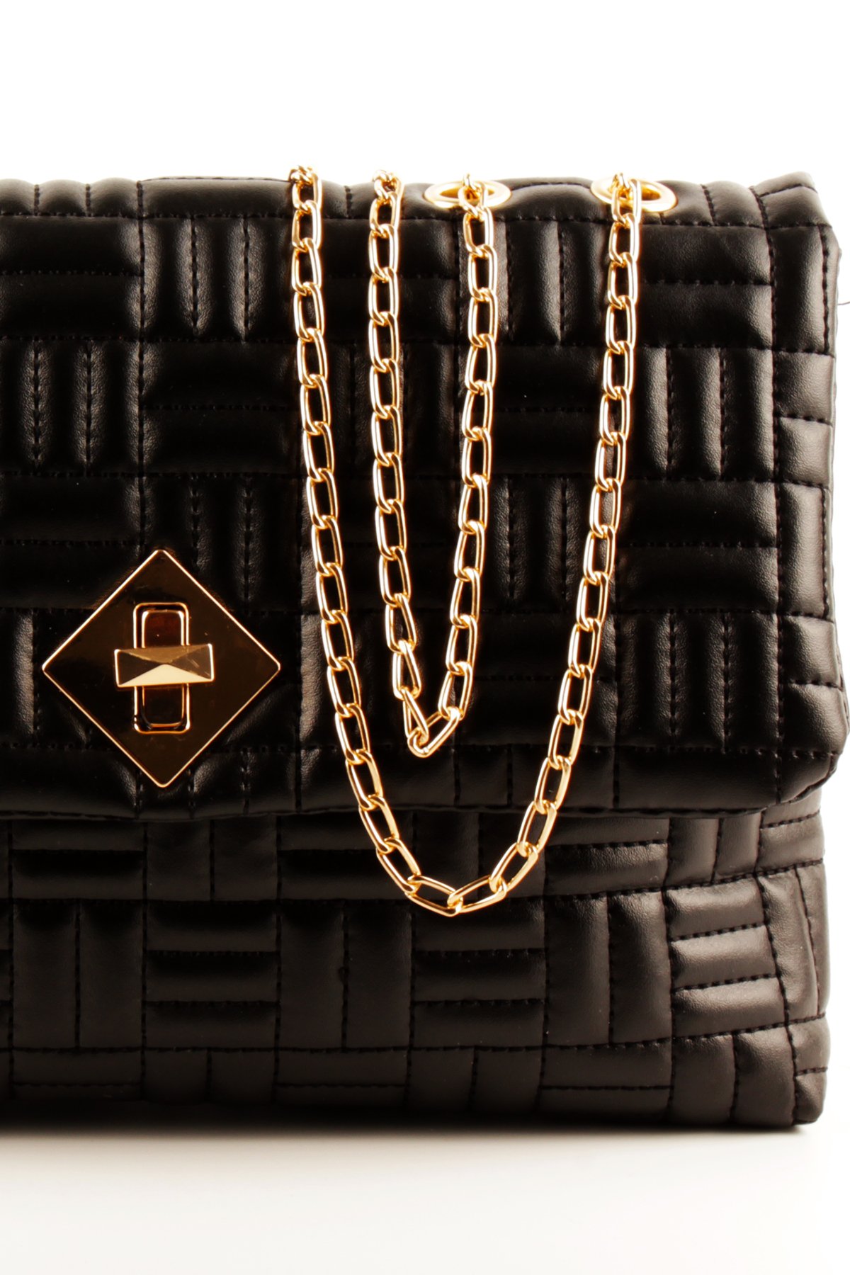 LWE20763-SyhVarLuwwe Bag'sKadın Zincir Askılı Kapitoneli Dokuma Şerit Nakışlı Kilit Kapaklı Omuz Çantası (20763)