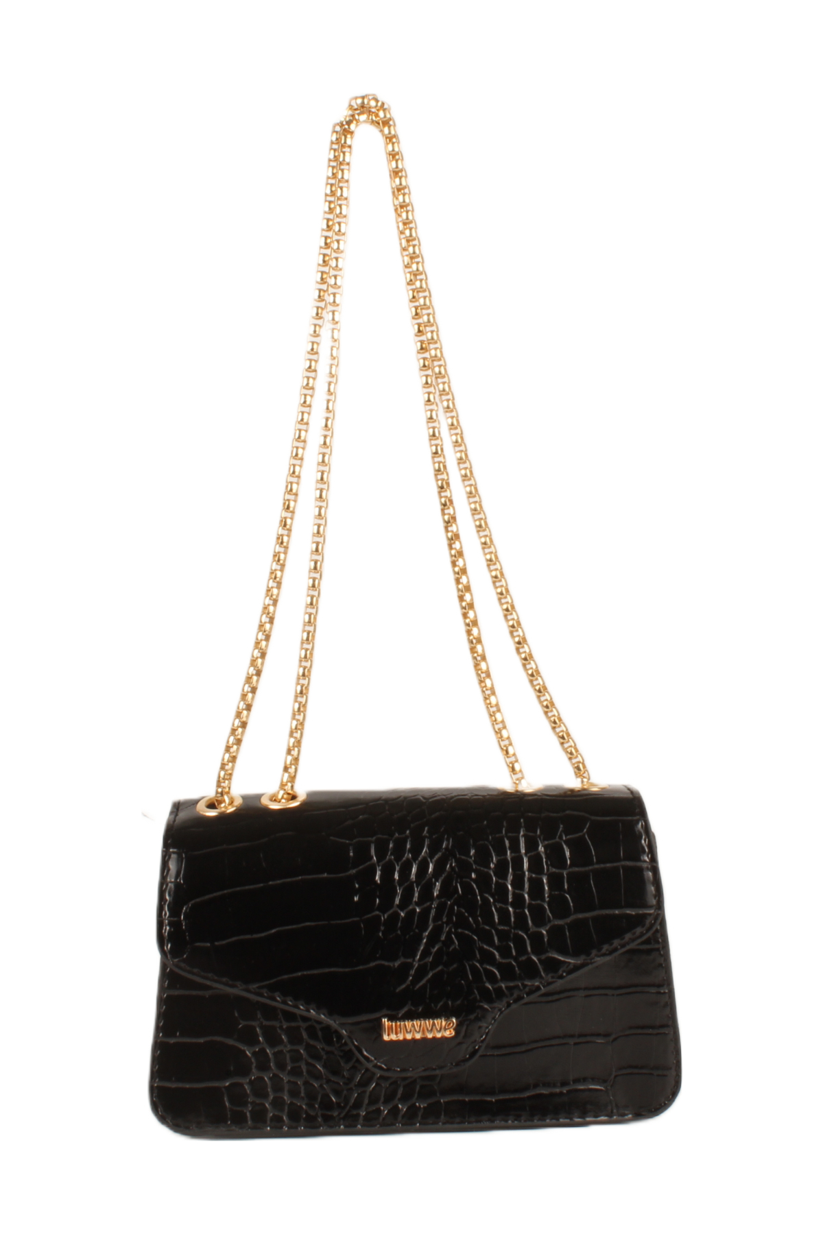 LWE20743-SyhTalhaLuwwe Bag'sKadın Zincir Askılı Timsah Desenli Luwwe Yazı Detaylı Mini Omuz Çantası (20743)