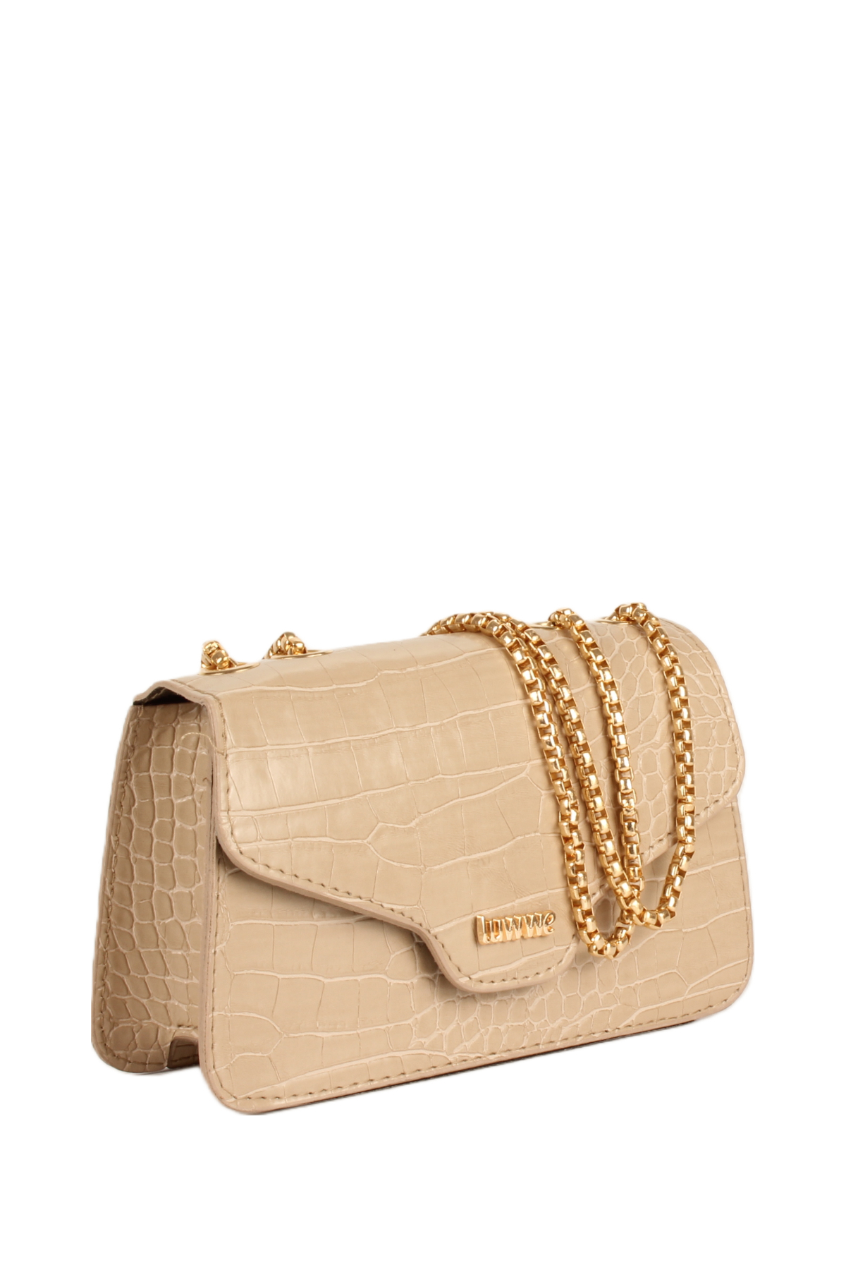 LWE20743-SyhTalhaLuwwe Bag'sKadın Zincir Askılı Timsah Desenli Luwwe Yazı Detaylı Mini Omuz Çantası (20743)