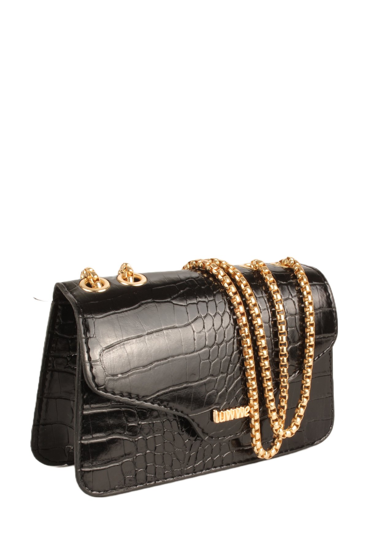 LWE20743-SyhTalhaLuwwe Bag'sKadın Zincir Askılı Timsah Desenli Luwwe Yazı Detaylı Mini Omuz Çantası (20743)