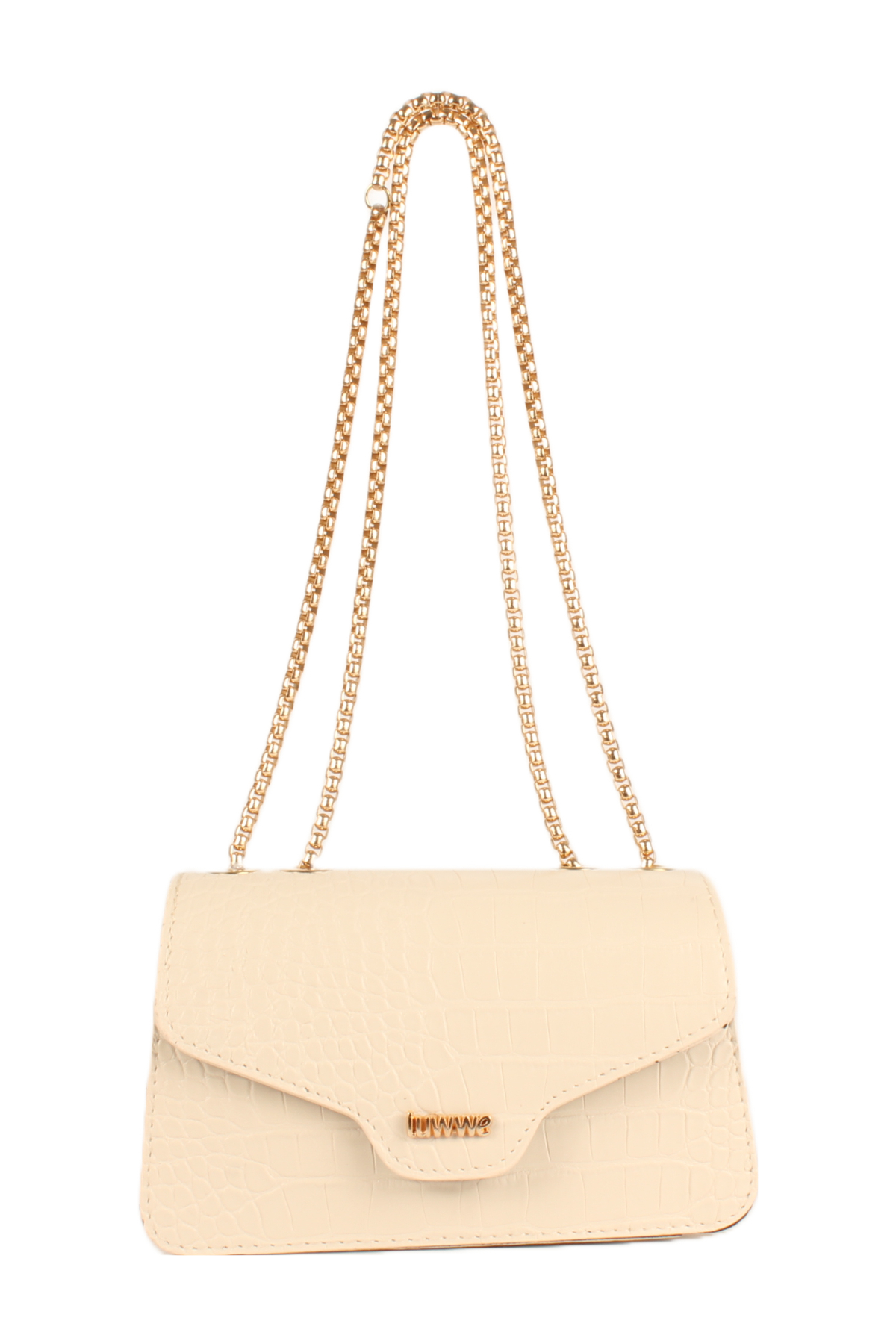 LWE20743-SyhTalhaLuwwe Bag'sKadın Zincir Askılı Timsah Desenli Luwwe Yazı Detaylı Mini Omuz Çantası (20743)