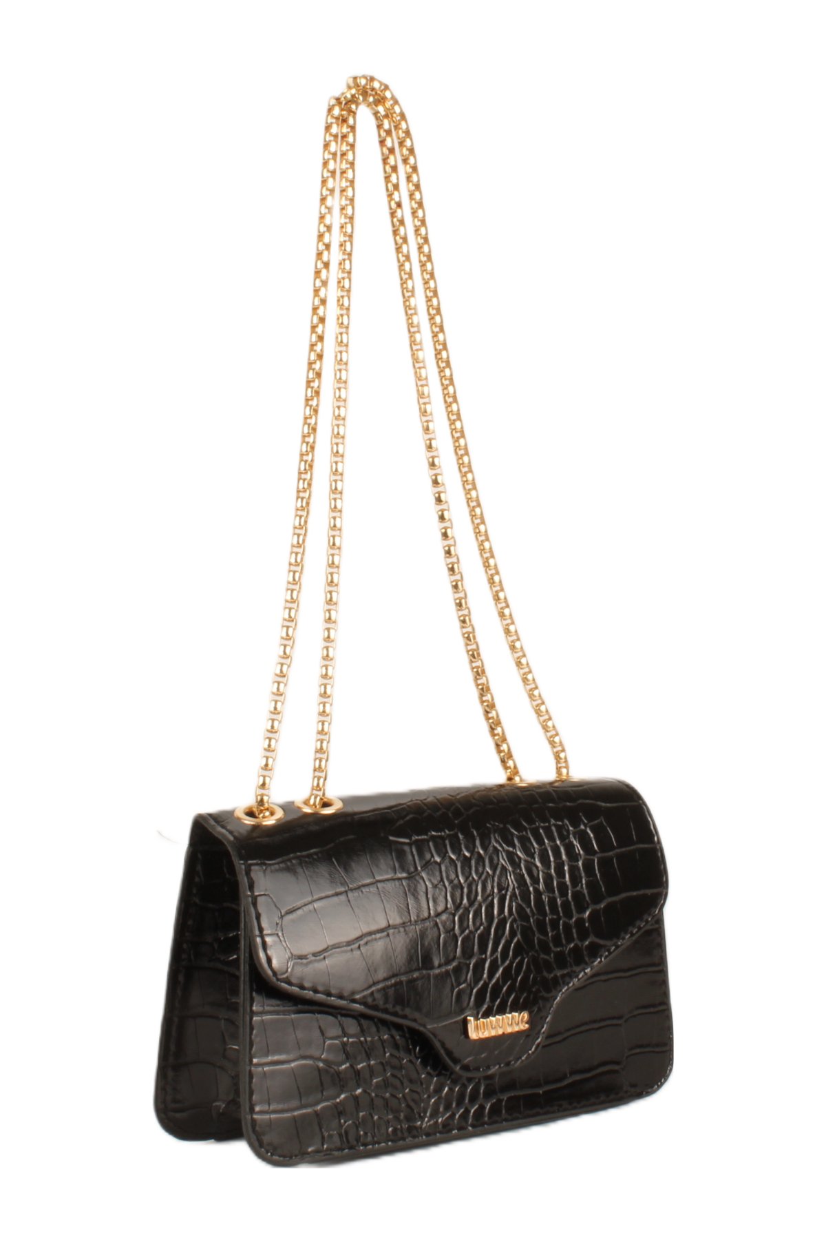 LWE20743-SyhTalhaLuwwe Bag'sKadın Zincir Askılı Timsah Desenli Luwwe Yazı Detaylı Mini Omuz Çantası (20743)