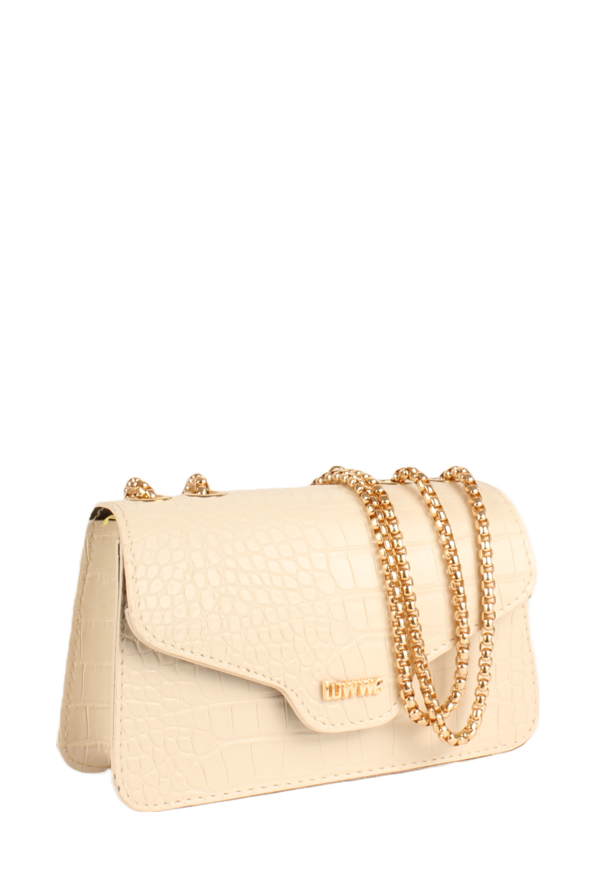 LWE20743-SyhTalhaLuwwe Bag'sKadın Zincir Askılı Timsah Desenli Luwwe Yazı Detaylı Mini Omuz Çantası (20743)