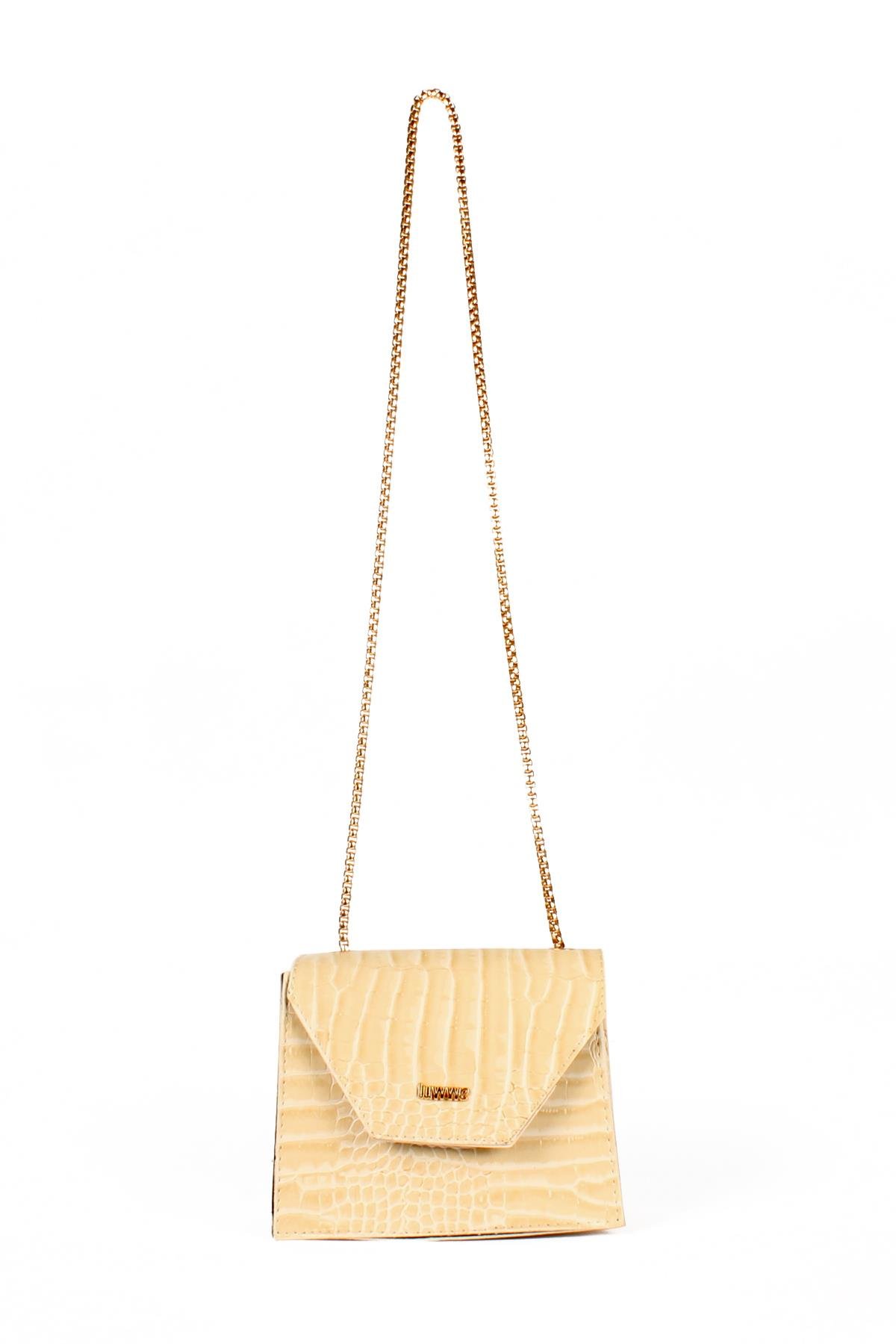 LWE20739-SyhTalhaLuwwe Bag'sKadın Zincir Askılı Timsah Desenli Yazı Detaylı Omuz Çantası (20739)