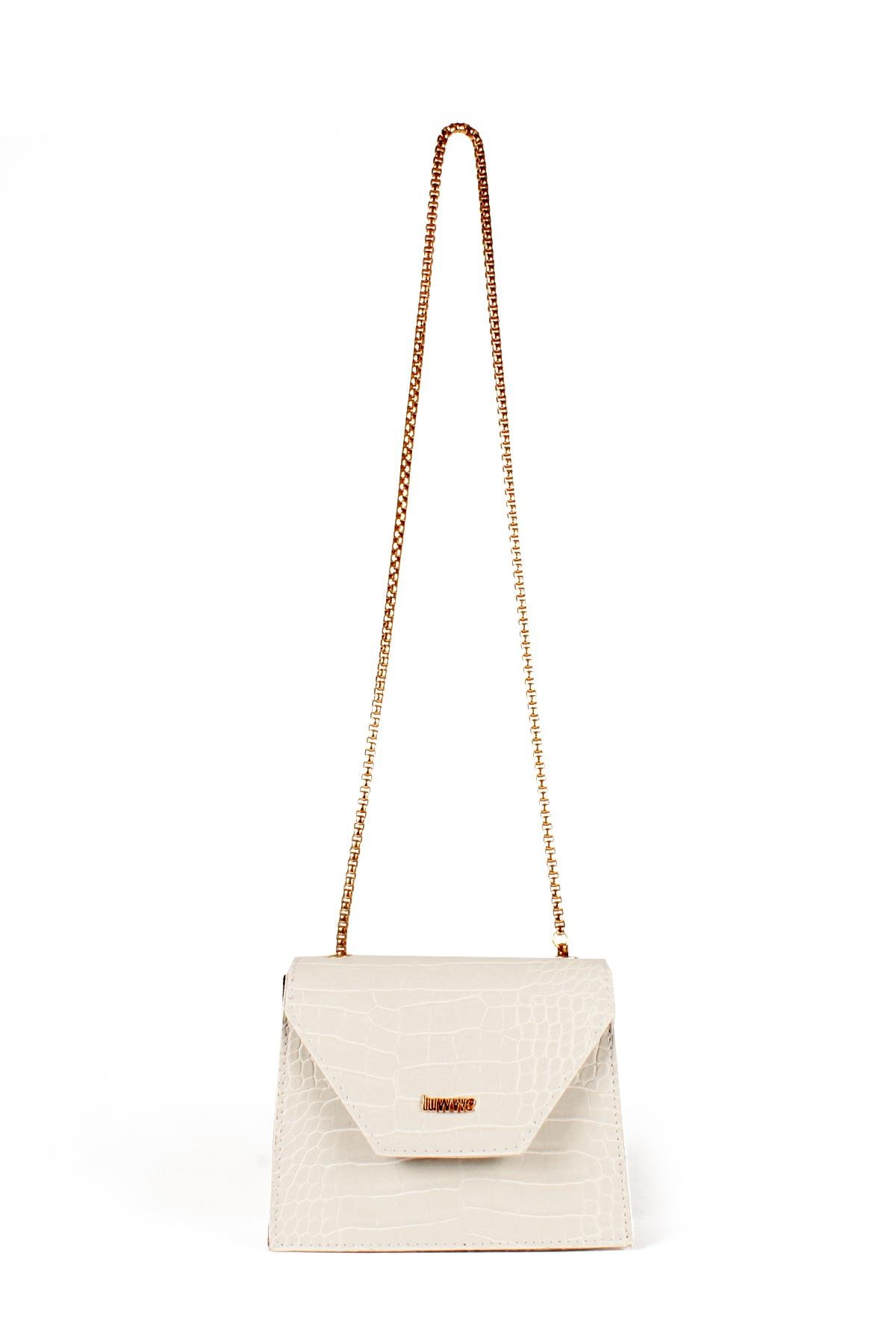 LWE20739-SyhTalhaLuwwe Bag'sKadın Zincir Askılı Timsah Desenli Yazı Detaylı Omuz Çantası (20739)