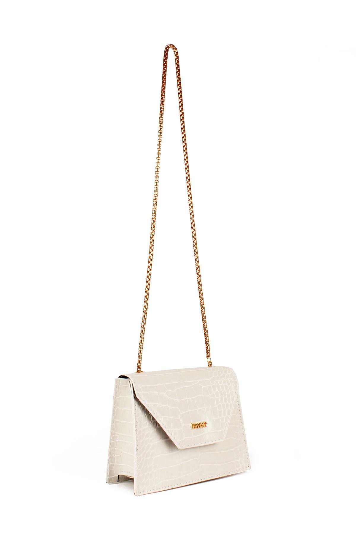 LWE20739-SyhTalhaLuwwe Bag'sKadın Zincir Askılı Timsah Desenli Yazı Detaylı Omuz Çantası (20739)