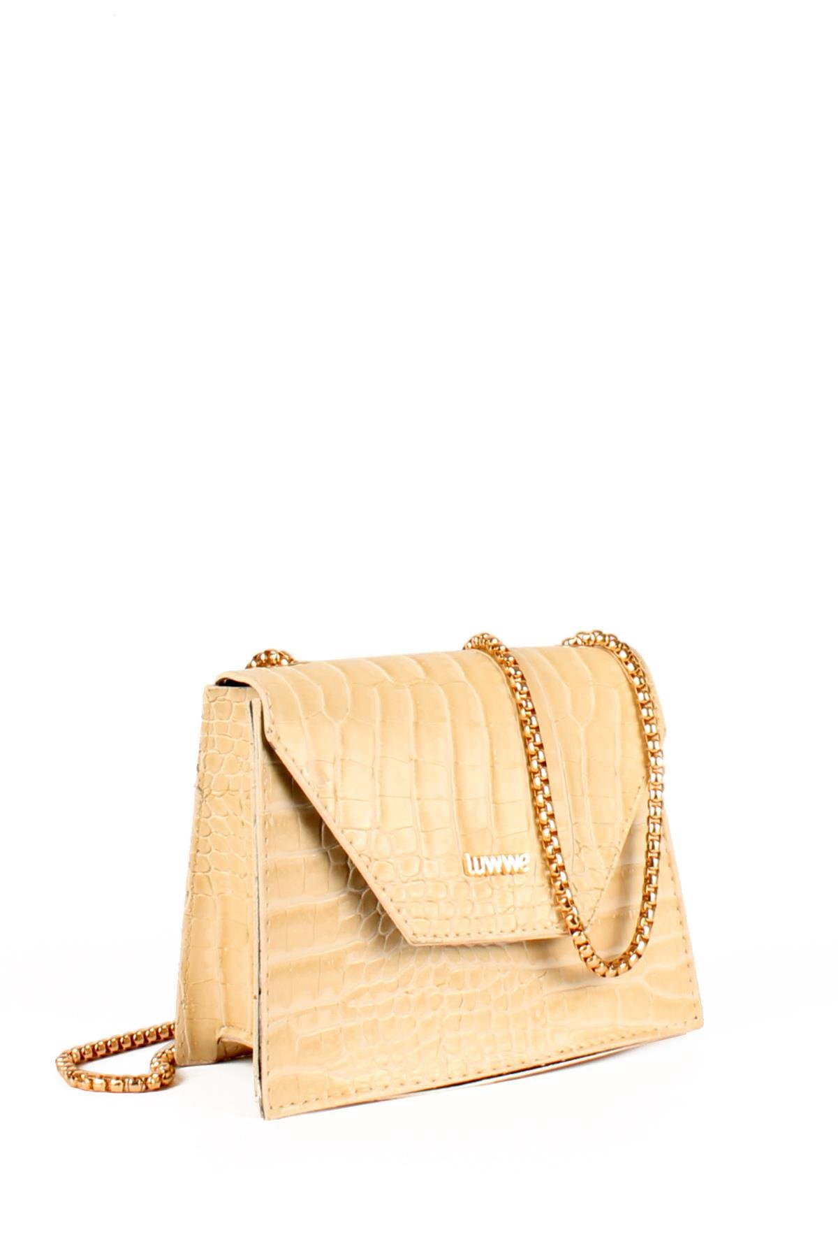 LWE20739-SyhTalhaLuwwe Bag'sKadın Zincir Askılı Timsah Desenli Yazı Detaylı Omuz Çantası (20739)