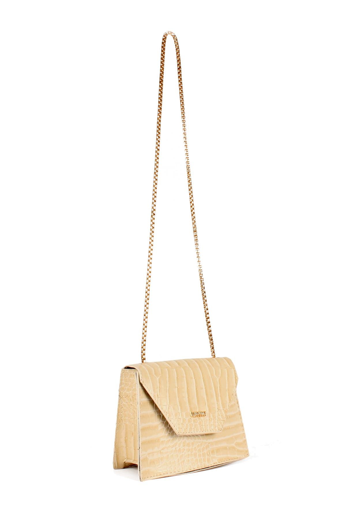 LWE20739-SyhTalhaLuwwe Bag'sKadın Zincir Askılı Timsah Desenli Yazı Detaylı Omuz Çantası (20739)