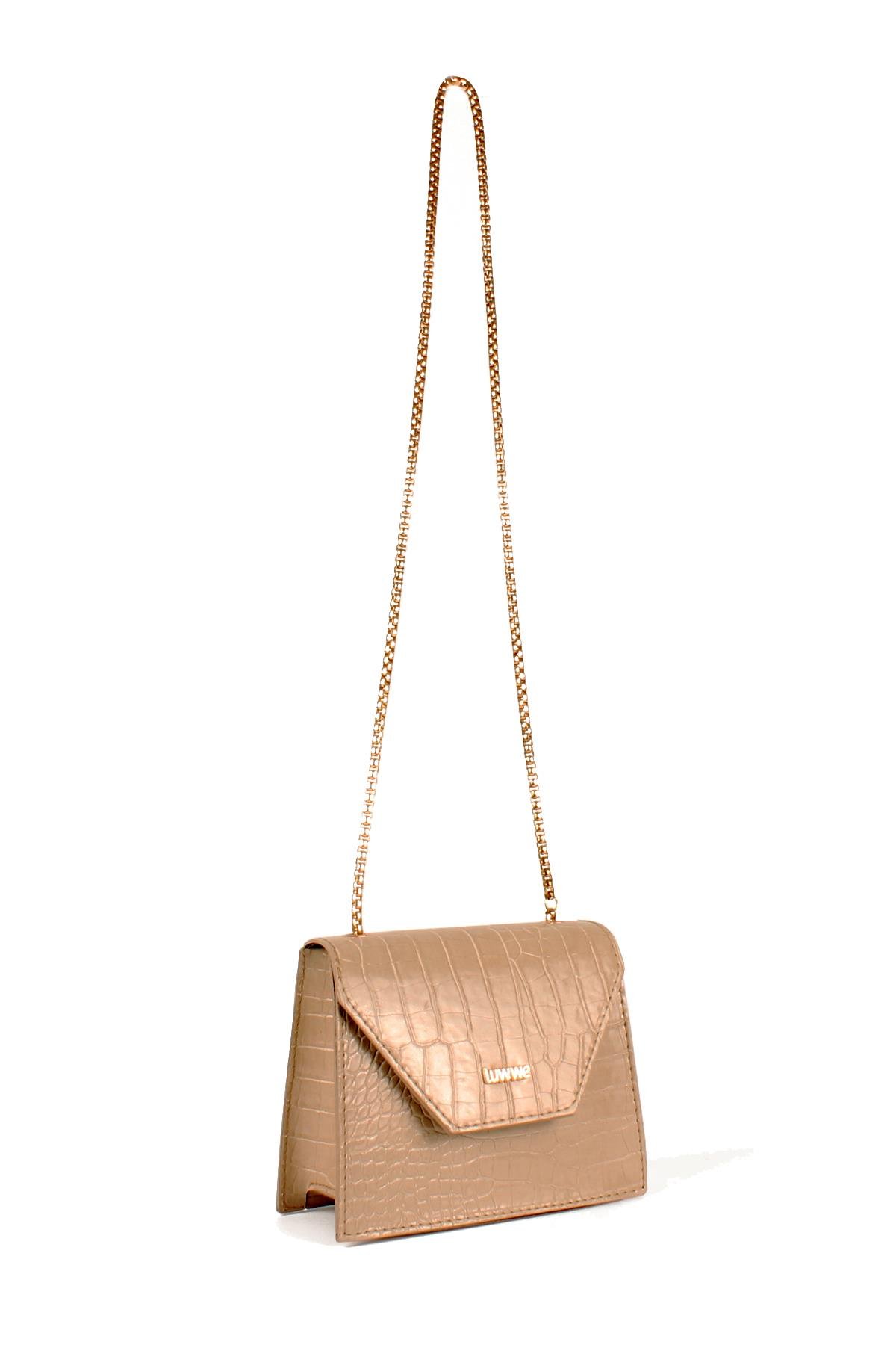 LWE20739-SyhTalhaLuwwe Bag'sKadın Zincir Askılı Timsah Desenli Yazı Detaylı Omuz Çantası (20739)