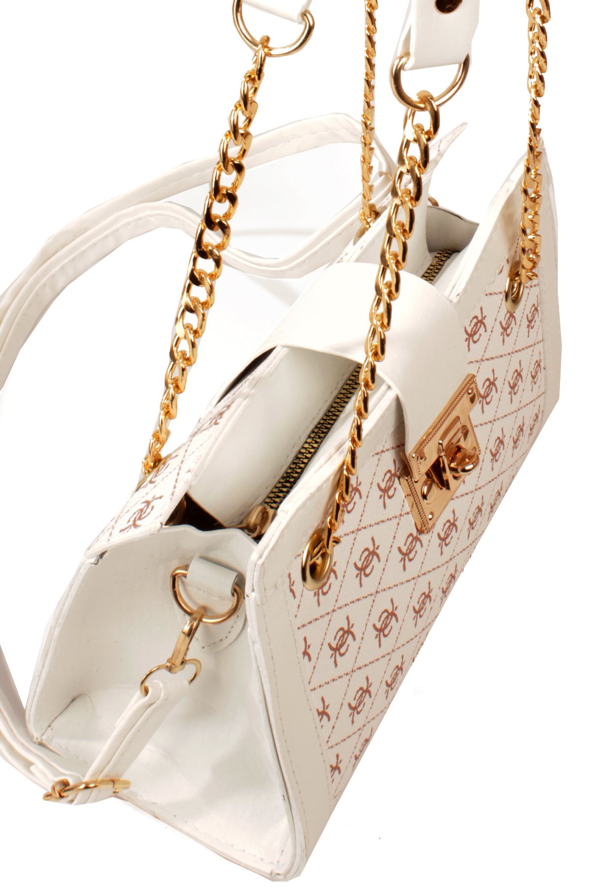 LWE10832-SyhTalhaLuwwe Bag'sKadın Zincir Detaylı Askı Desenli Deri Fermuarlı ve Toka Kemerli Kapamalı El ve Omuz Çantası (10832)